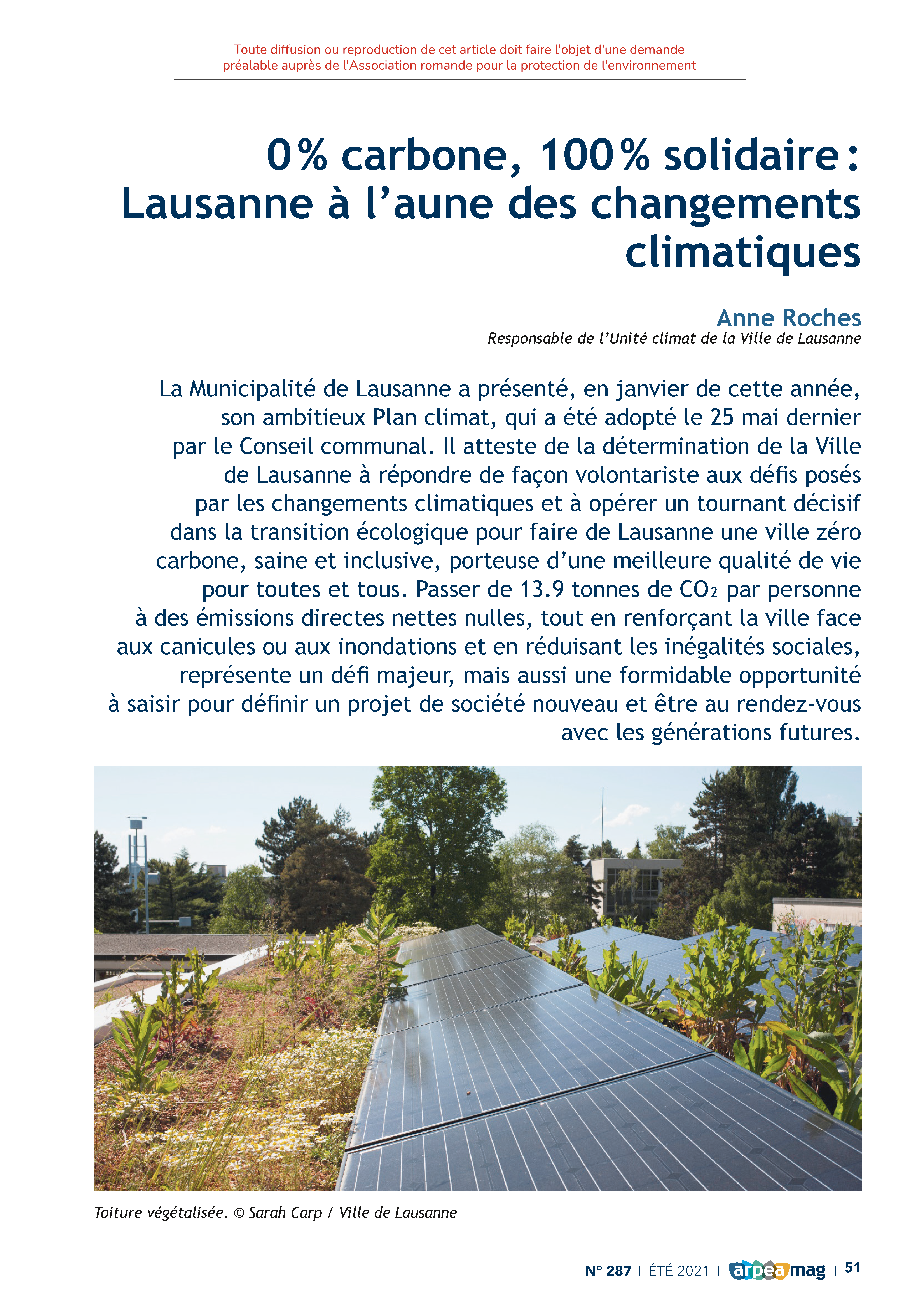 0 % carbone, 100 % solidaire : Lausanne à l’aune des changements climatiques