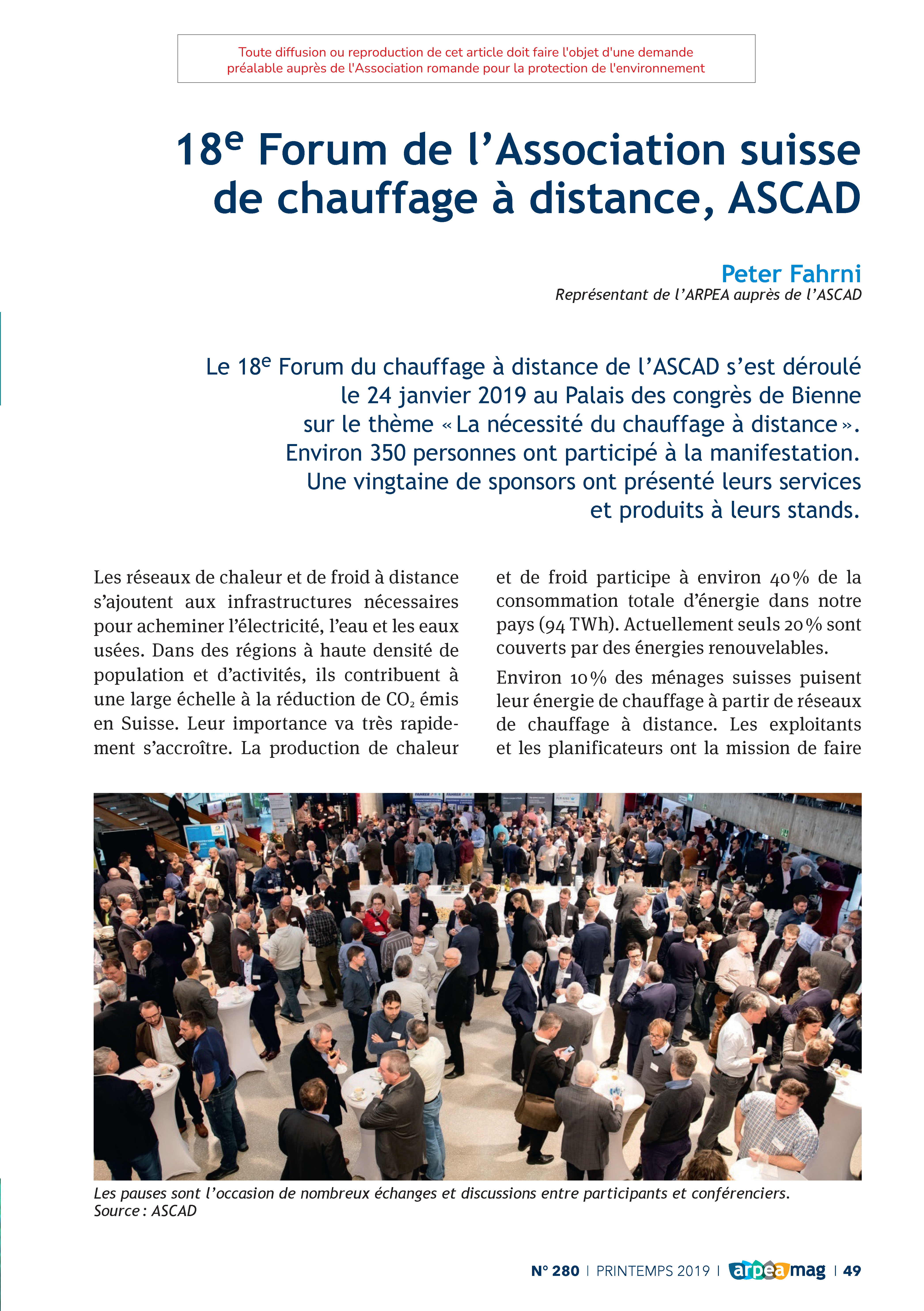 18e Forum de l’Association suisse de chauffage à distance, ASCAD