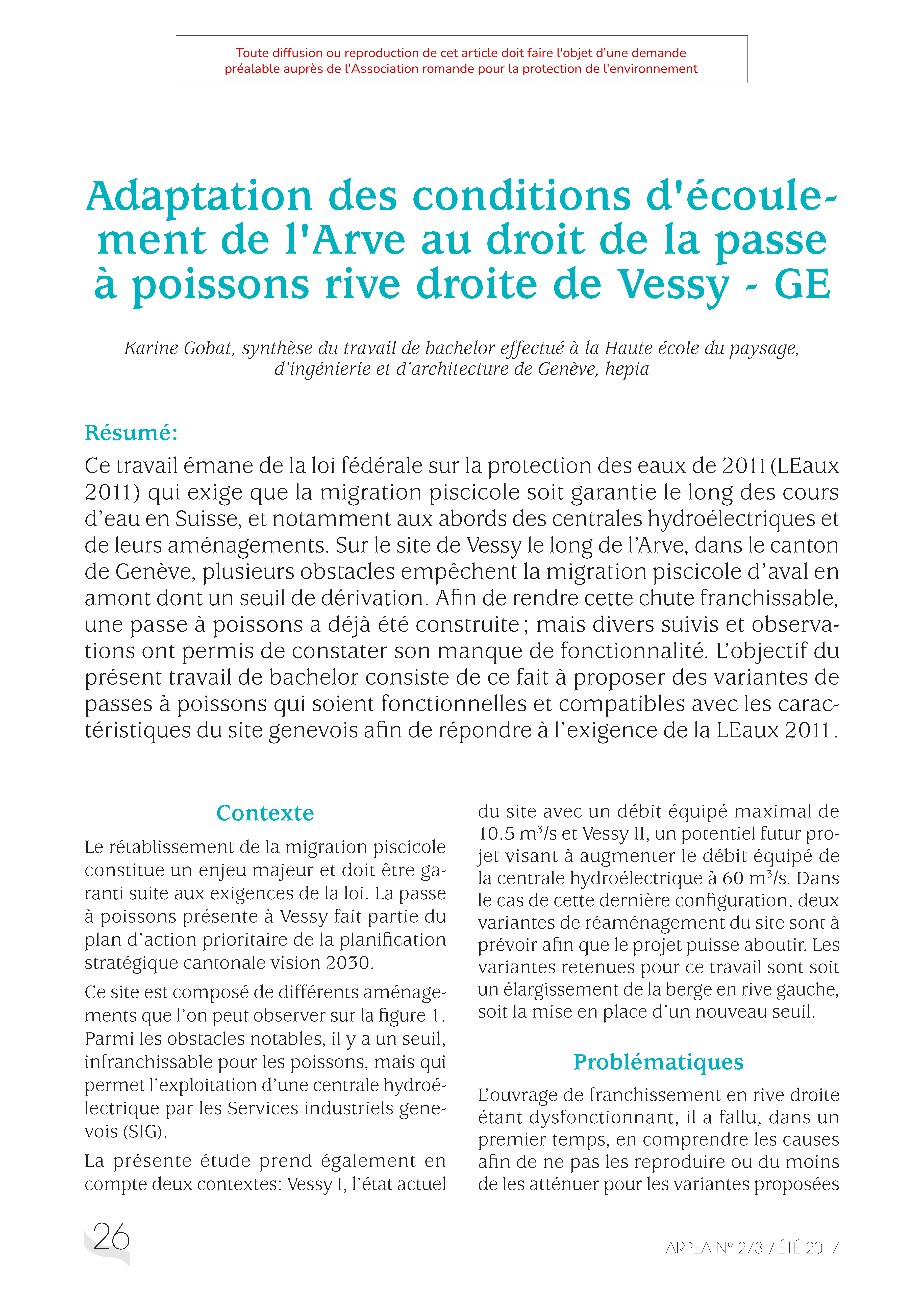 Adaptation des conditions d’écoulement de l’Arve au droit de la passe à poissons rive droite de Vessy – GE
