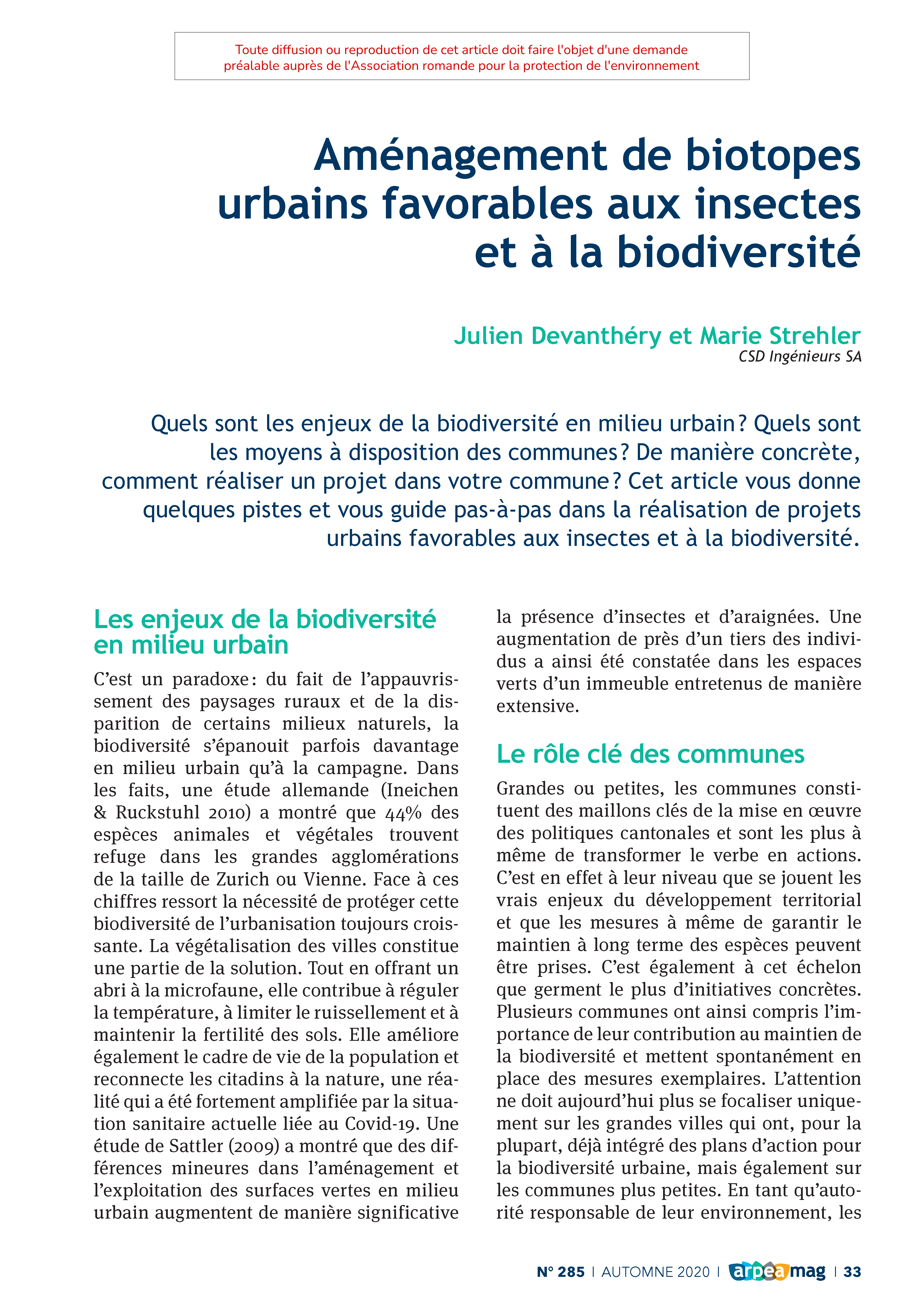 Aménagement de biotopes urbains favorables aux insectes et à la biodiversité