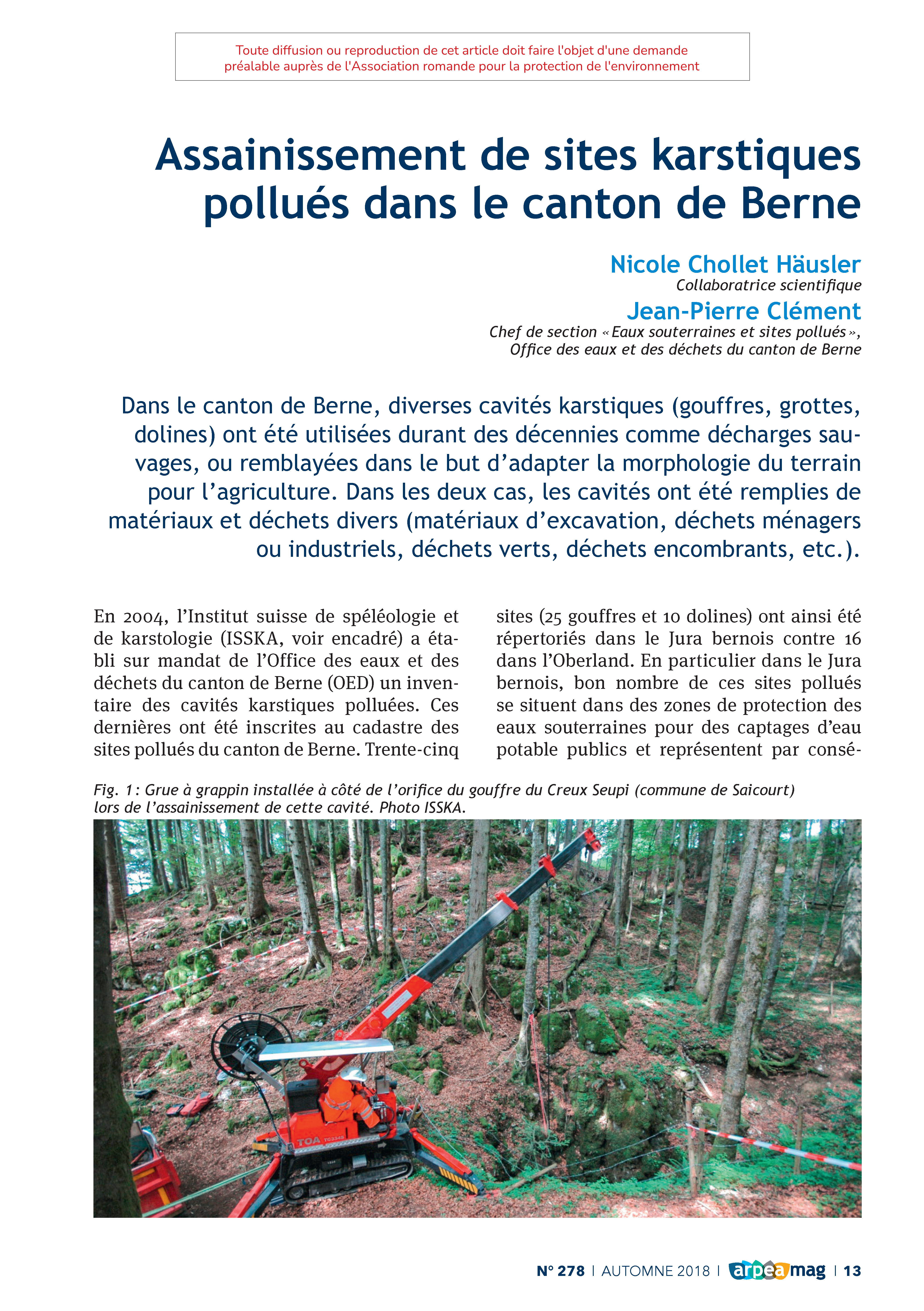 Assainissement de sites karstiques pollués dans le canton de Berne
