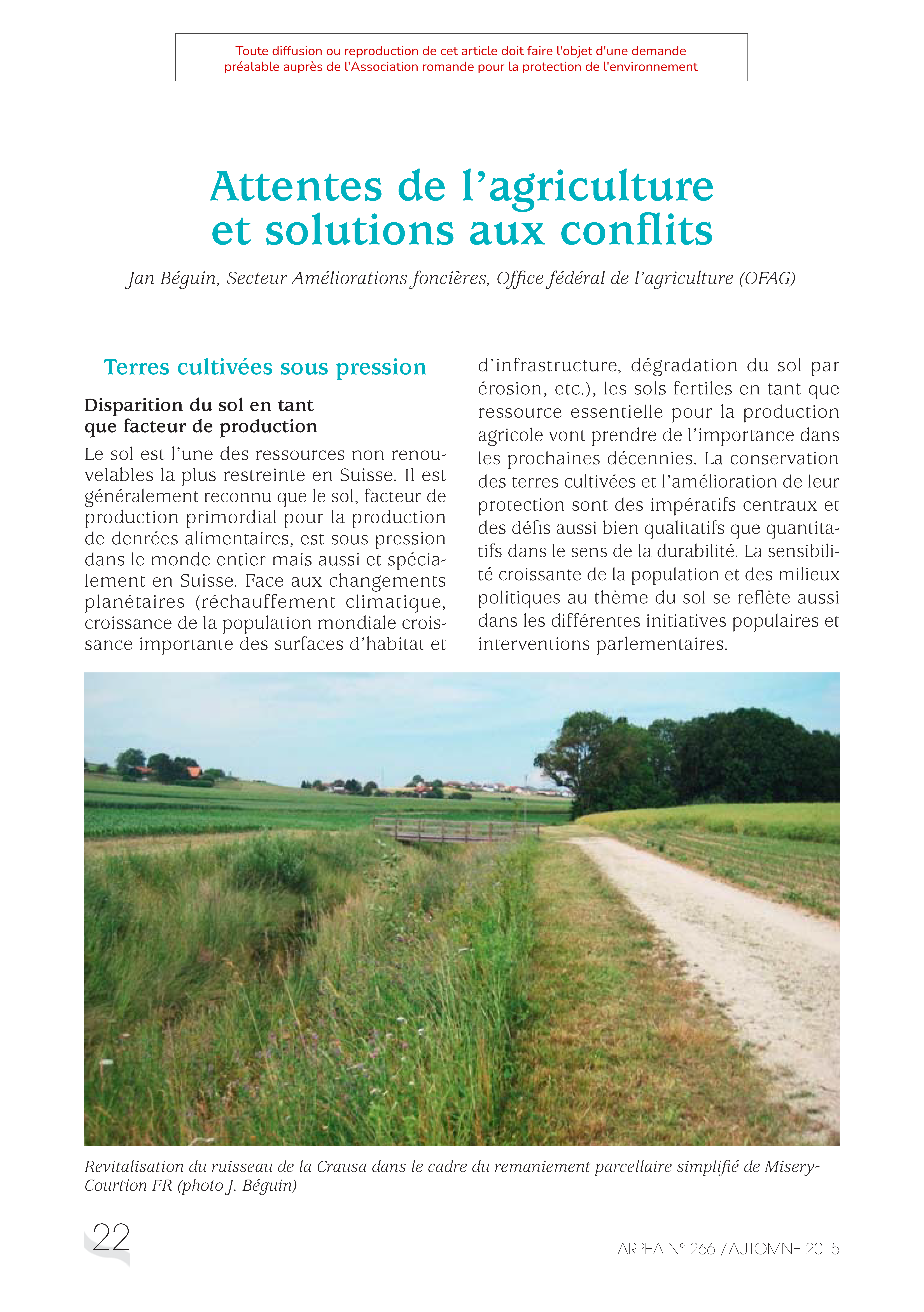 Attentes de l’agriculture et solutions aux conflits