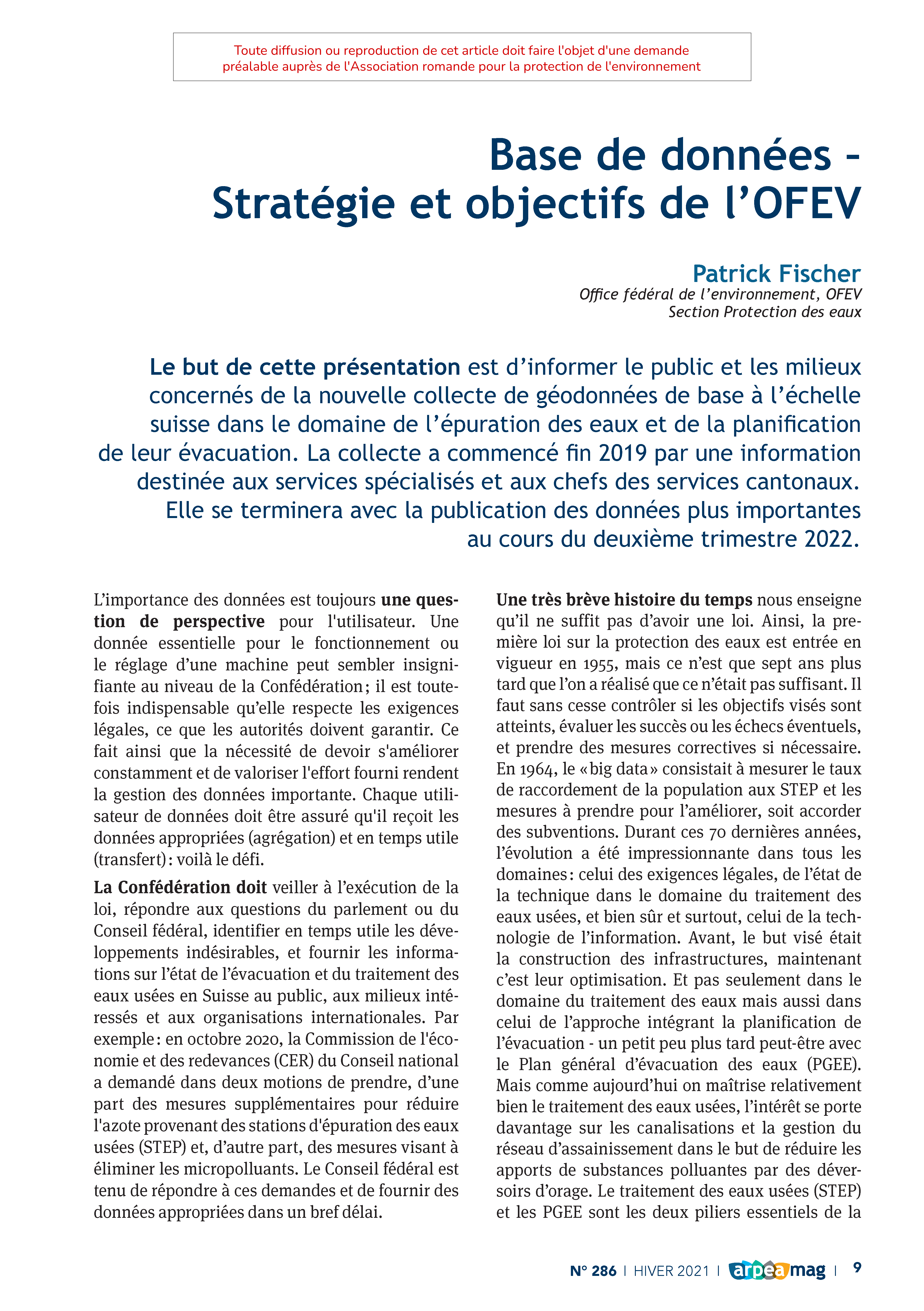 Base de données – Stratégie et objectifs de l’OFEV