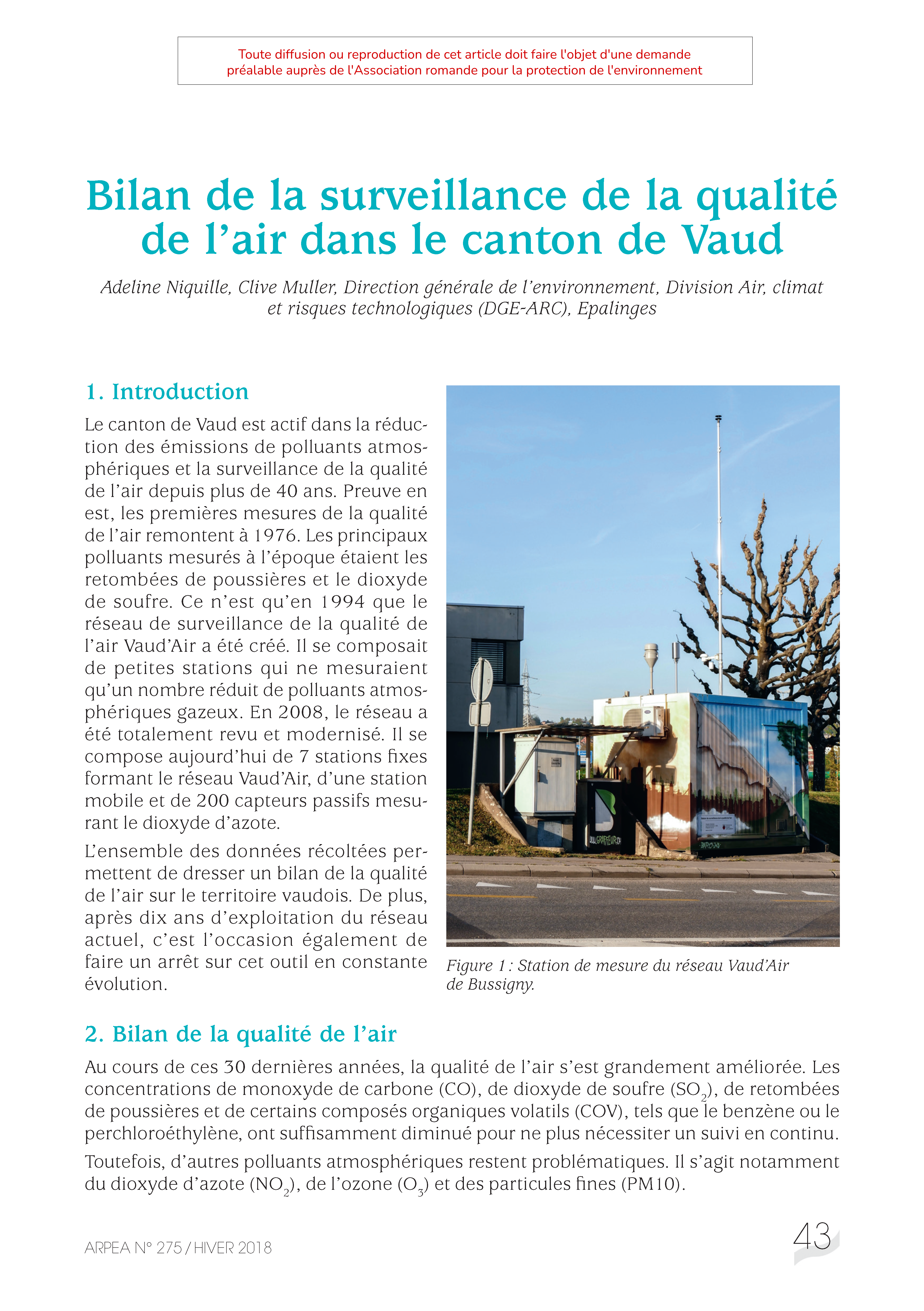Bilan de la surveillance de la qualité de l’air dans le canton de Vaud