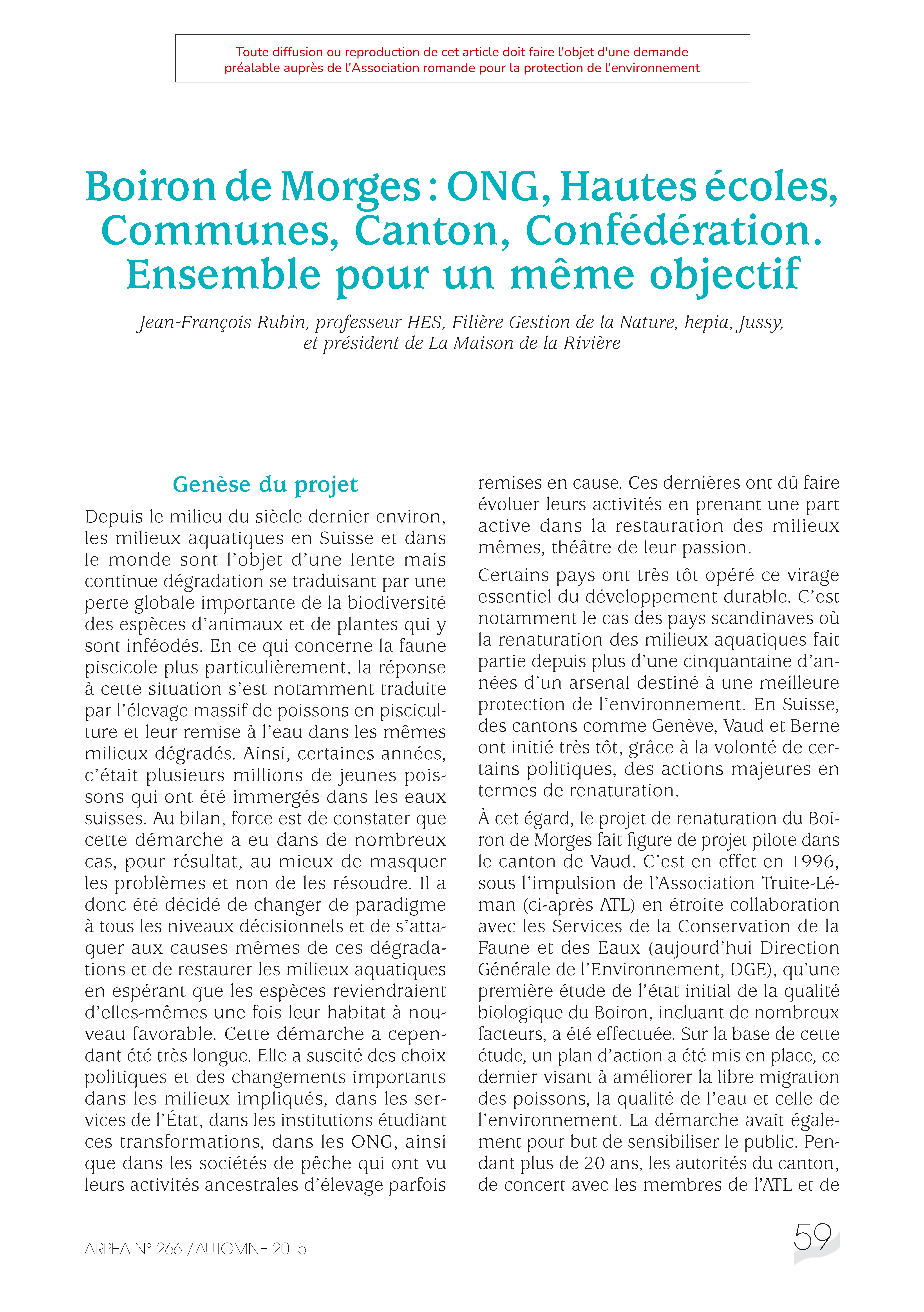 Boiron de Morges: ONG, Hautes écoles, Communes, Canton, Confédération. Ensemble pour un même objectif