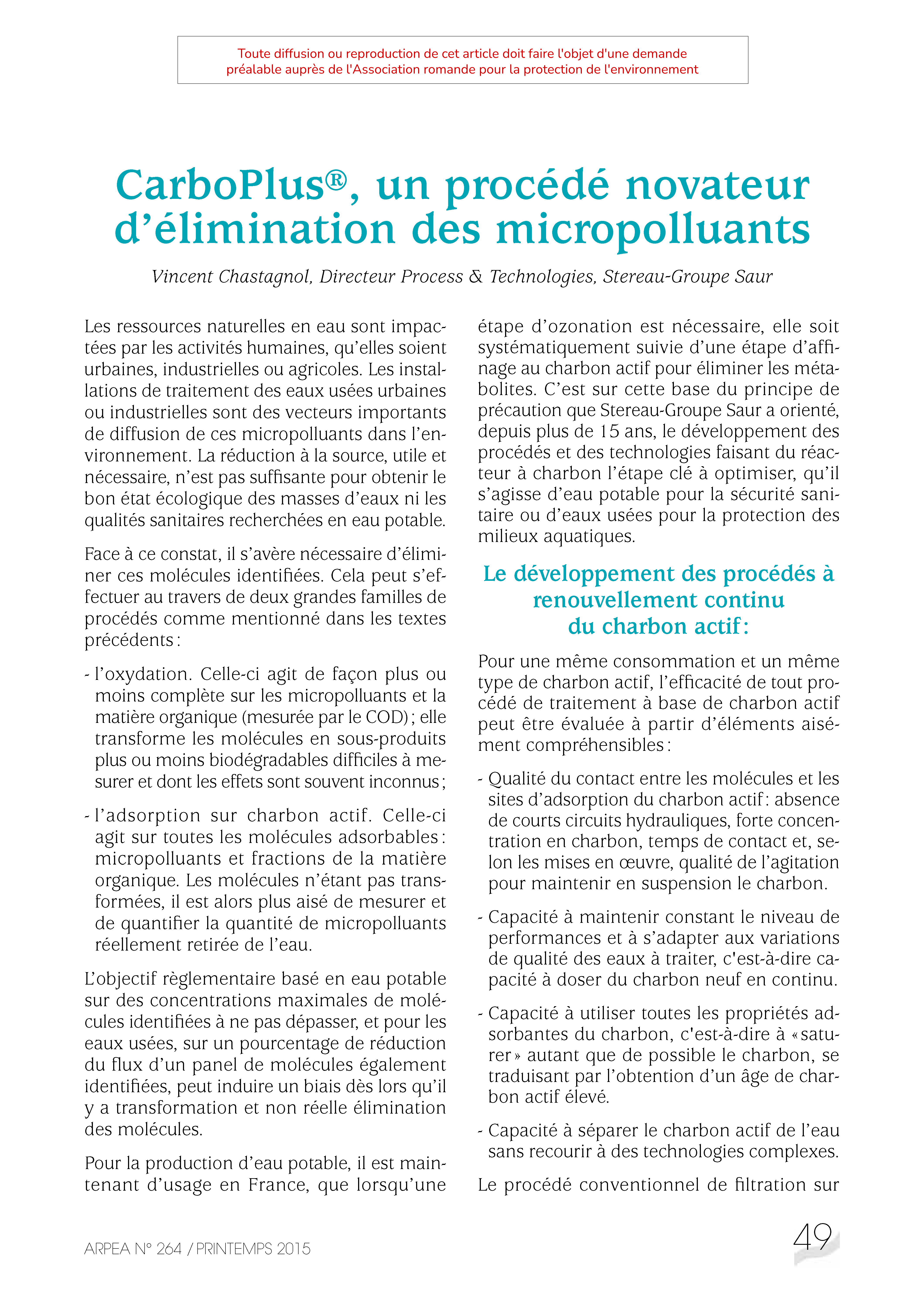 CarboPlus, un procédé novateur d’élimination des micropolluants