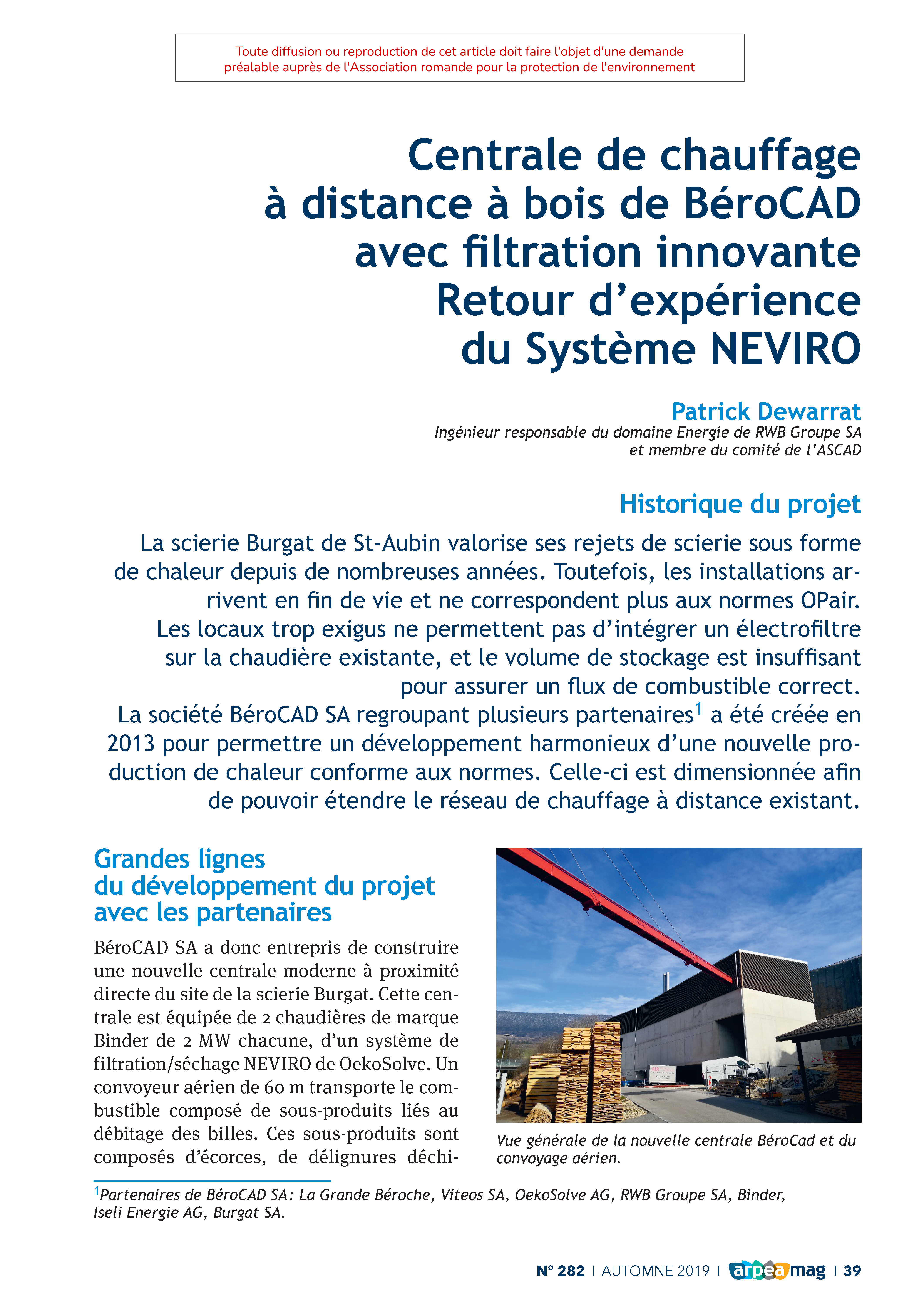 Centrale de chauffage à distance à bois de BéroCAD avec filtration innovante Retour d’expérience su Systême NEVIRO