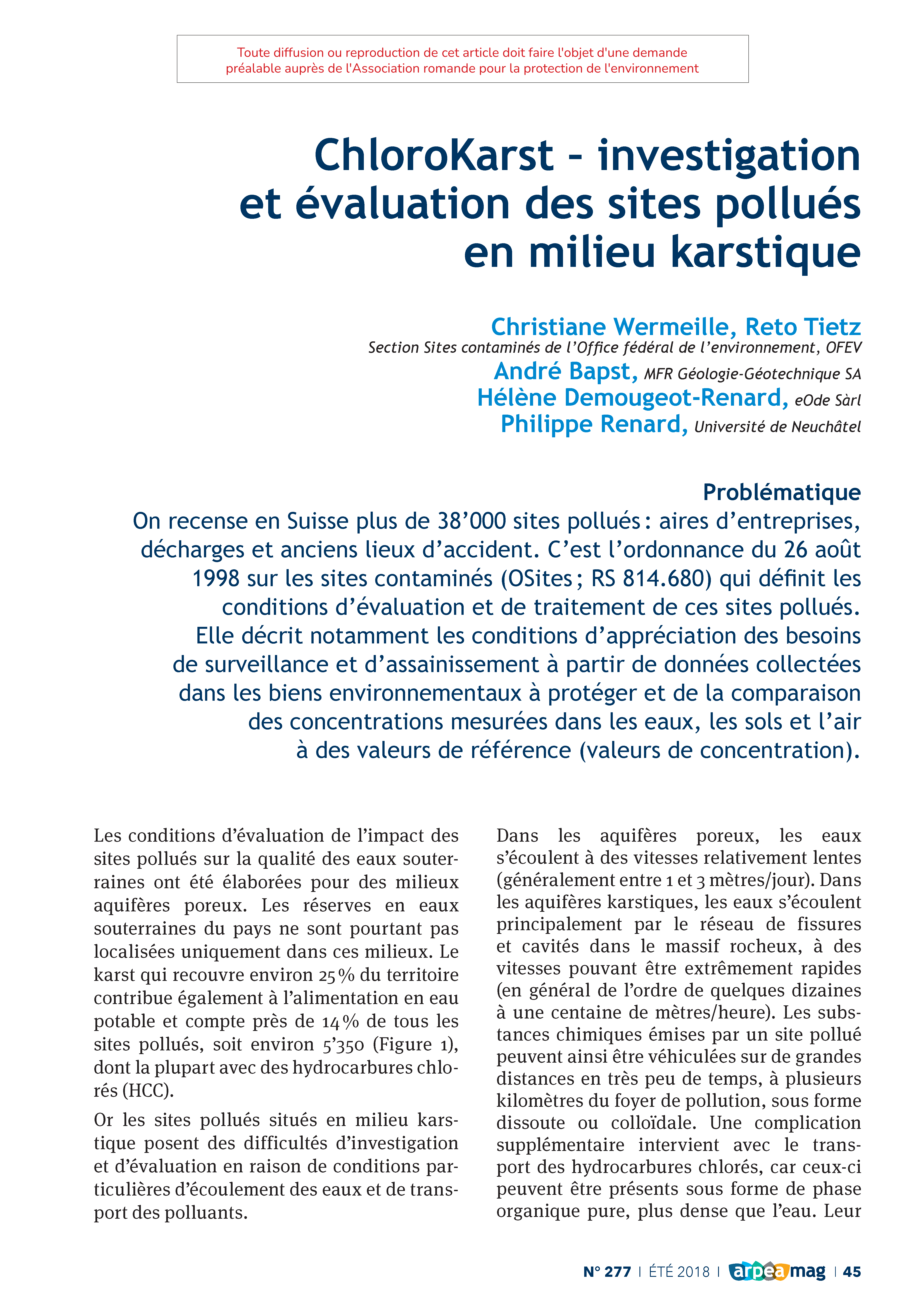 Chlorokarst – investigation et évaluation des sites pollués en milieu karstique