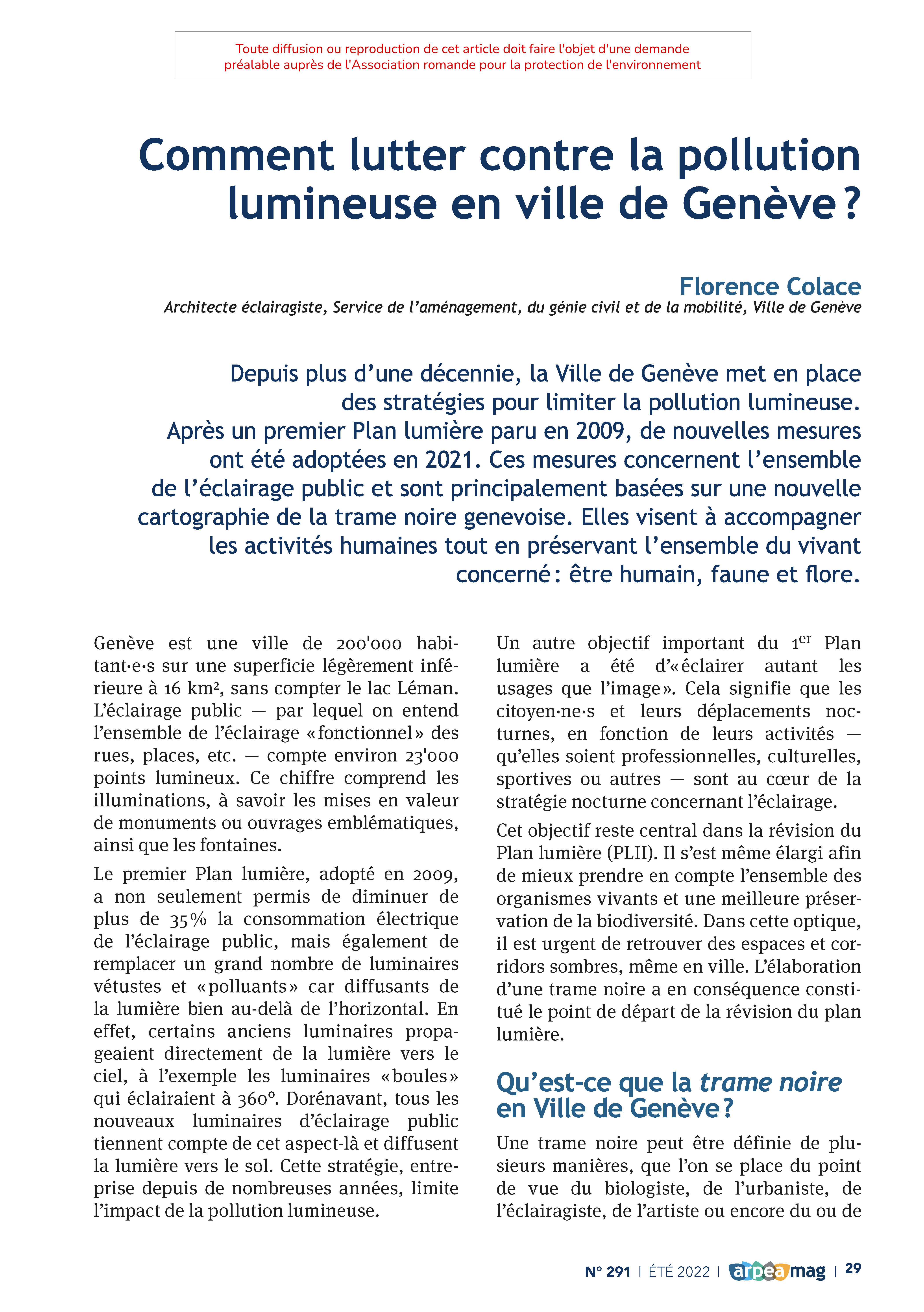 Comment lutter contre la pollution lumineuse en ville de Genève ?