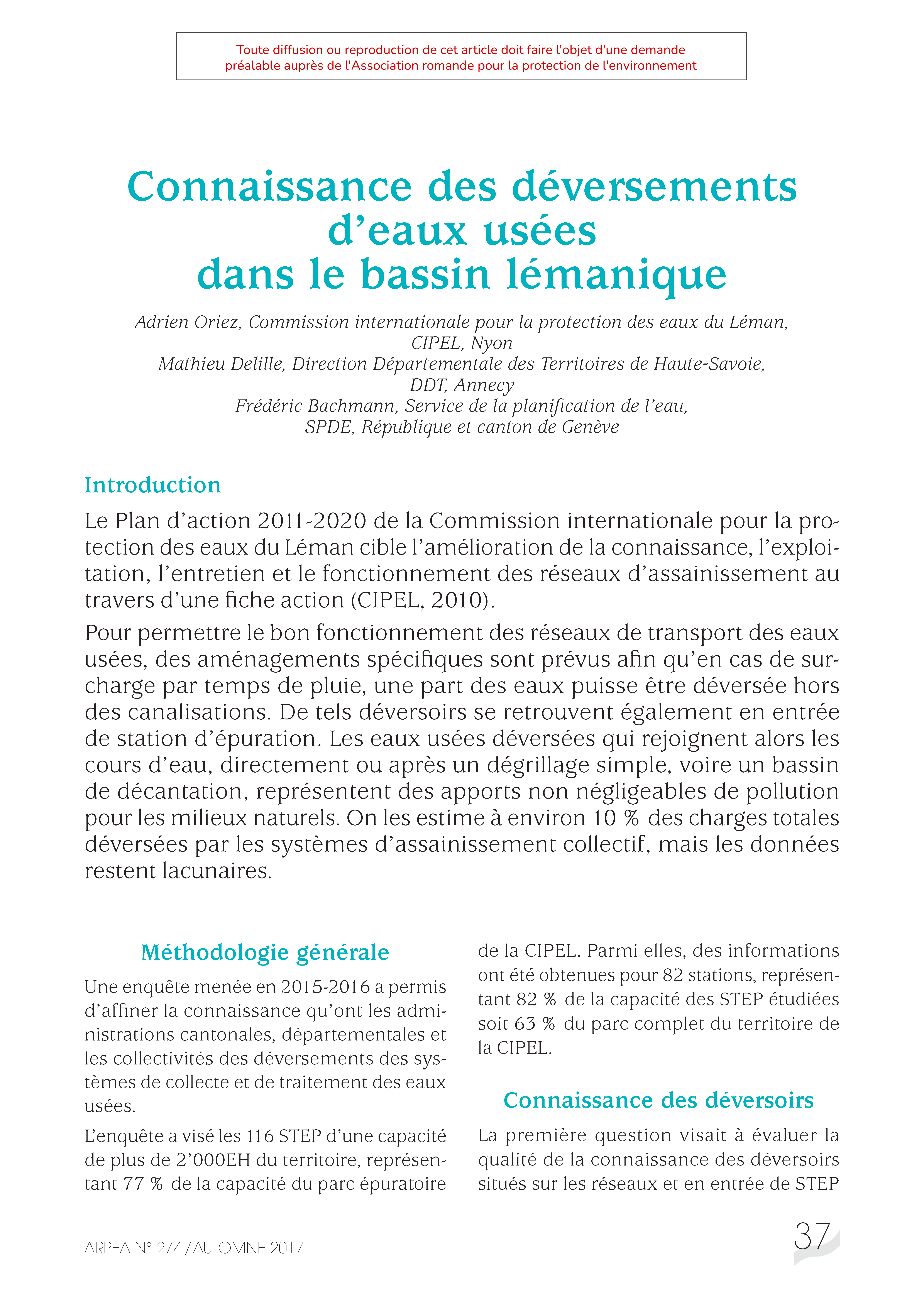 Connaissance des déversements d’eaux usées dans le bassin lémanique