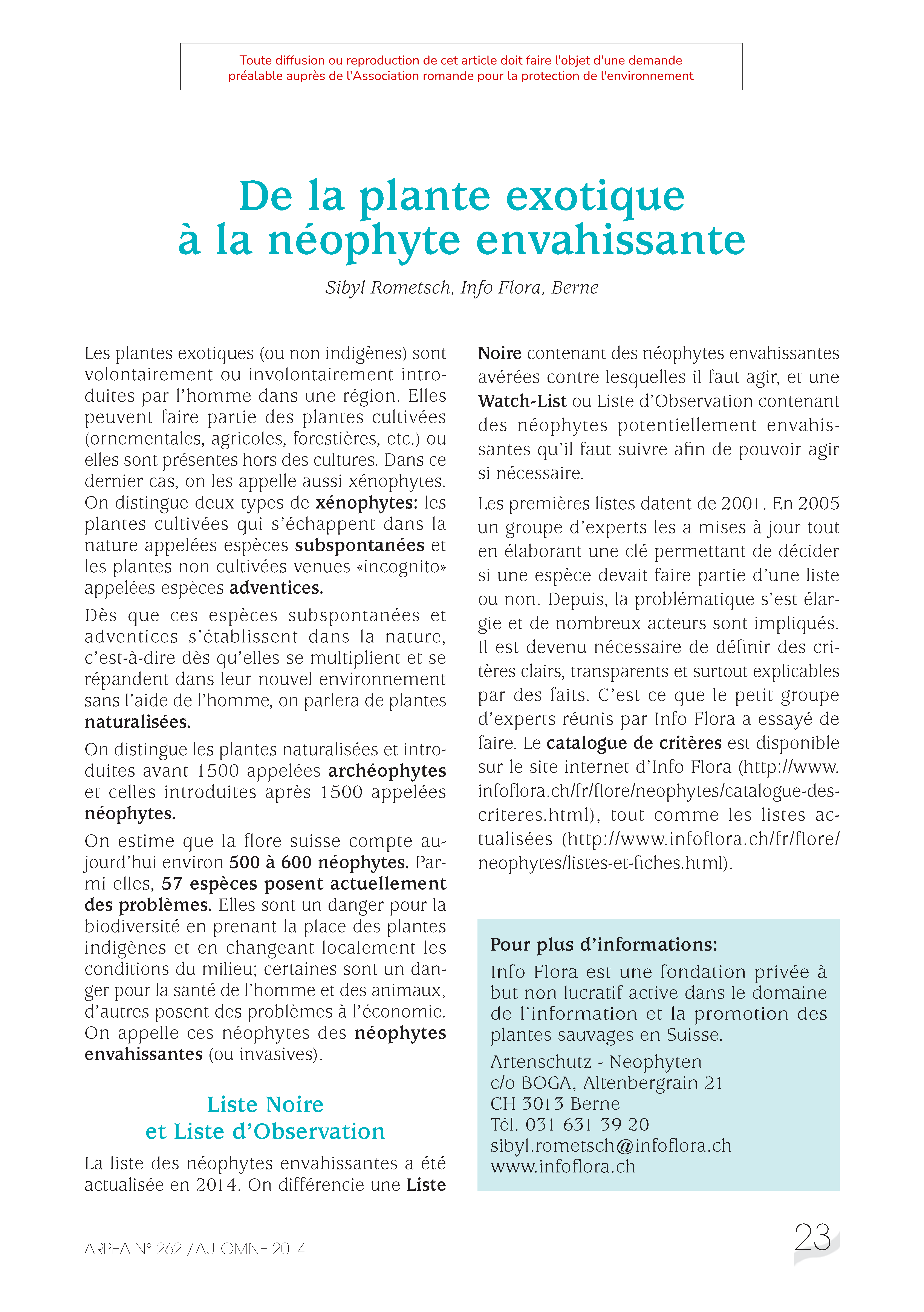 De la plante exotique à la néophyte envahissante