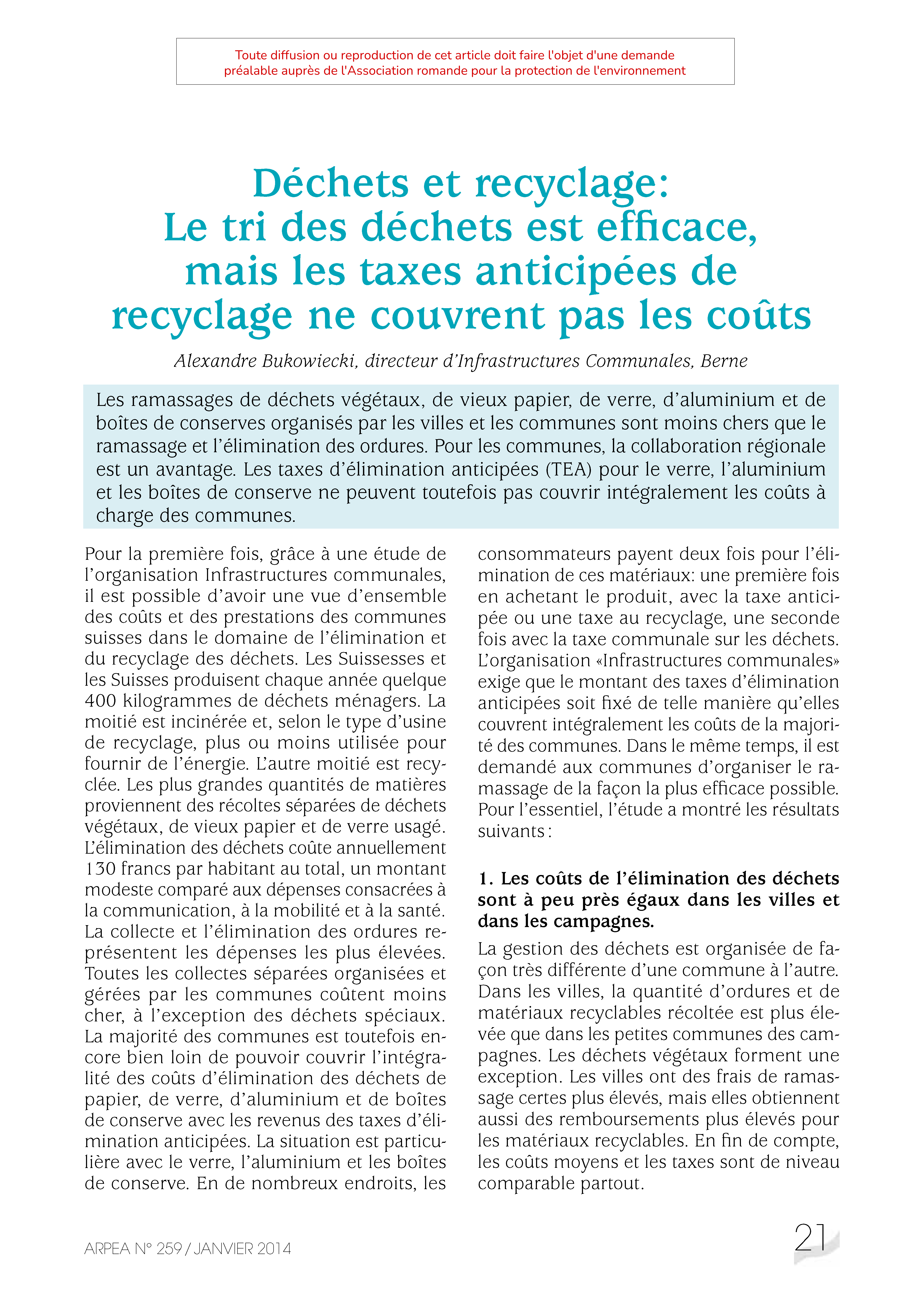 Déchets et recyclage : Le tri des déchets est efficace, mais les taxes anticipées de recyclage ne couvrent pas les coûts
