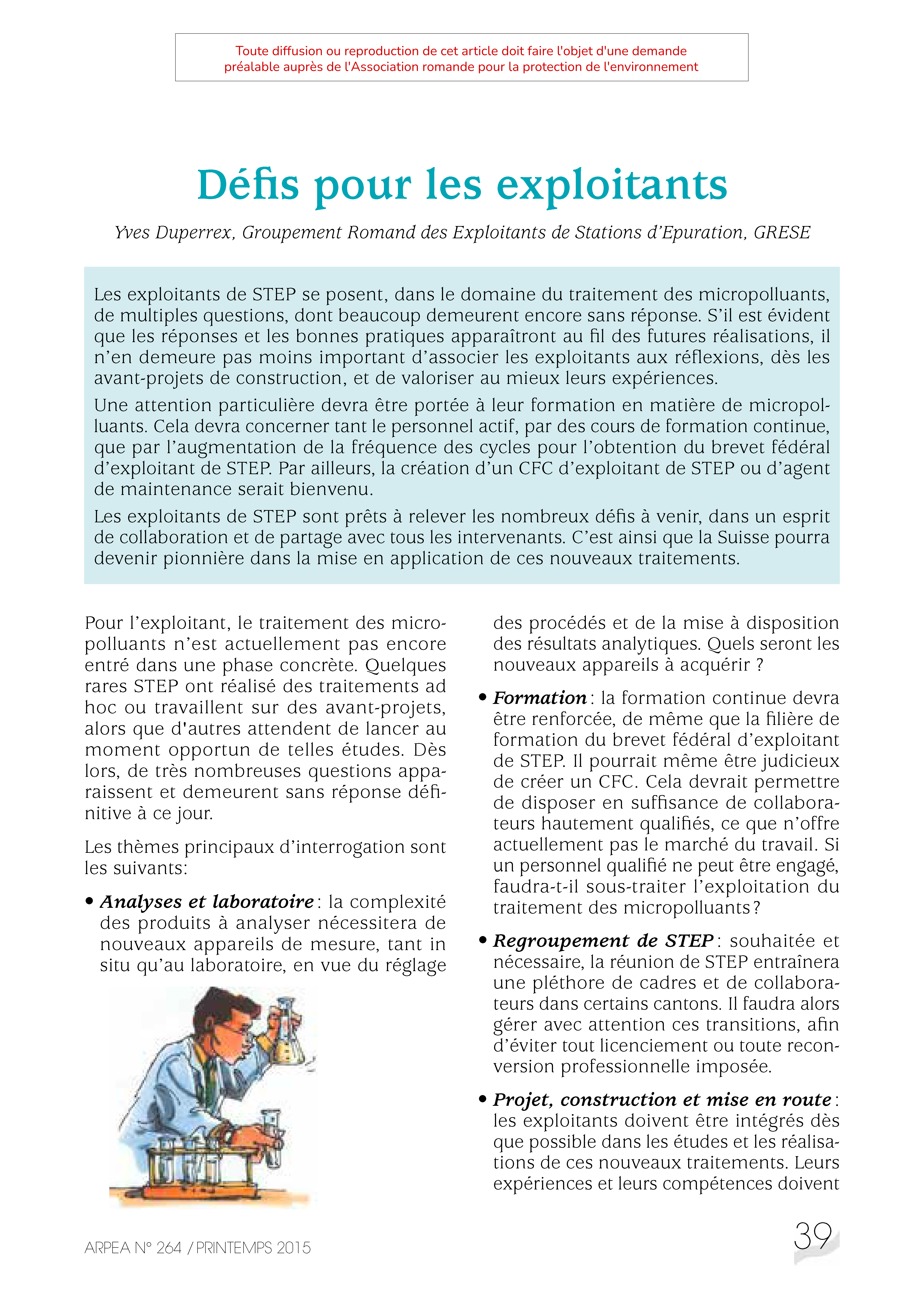 Défis pour les exploitants
