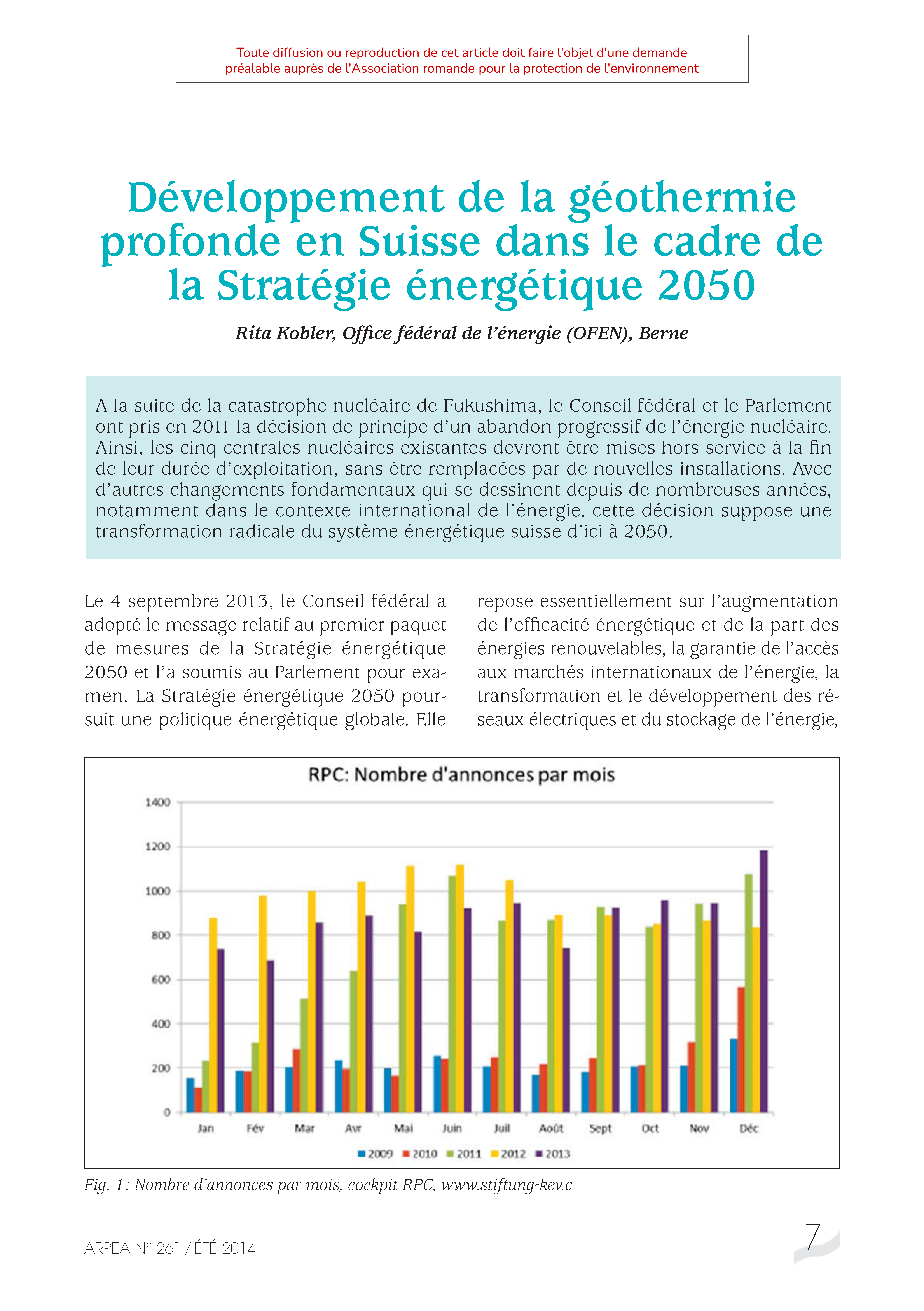 Développement de la géothermie profonde en Suisse dans le cadre de la Stratégie énergétique 2050