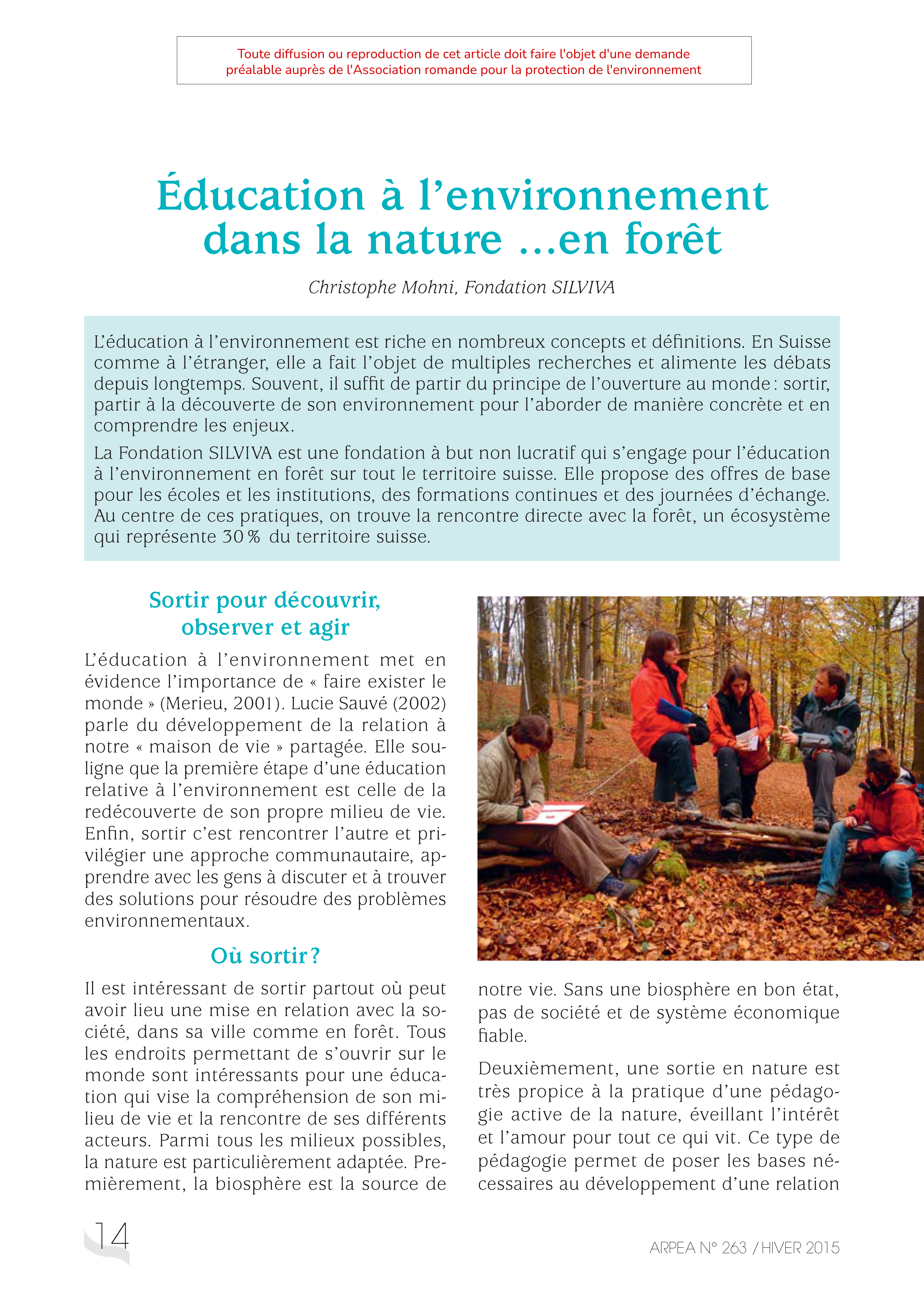 Éducation à l’environnement dans la nature…en forêt