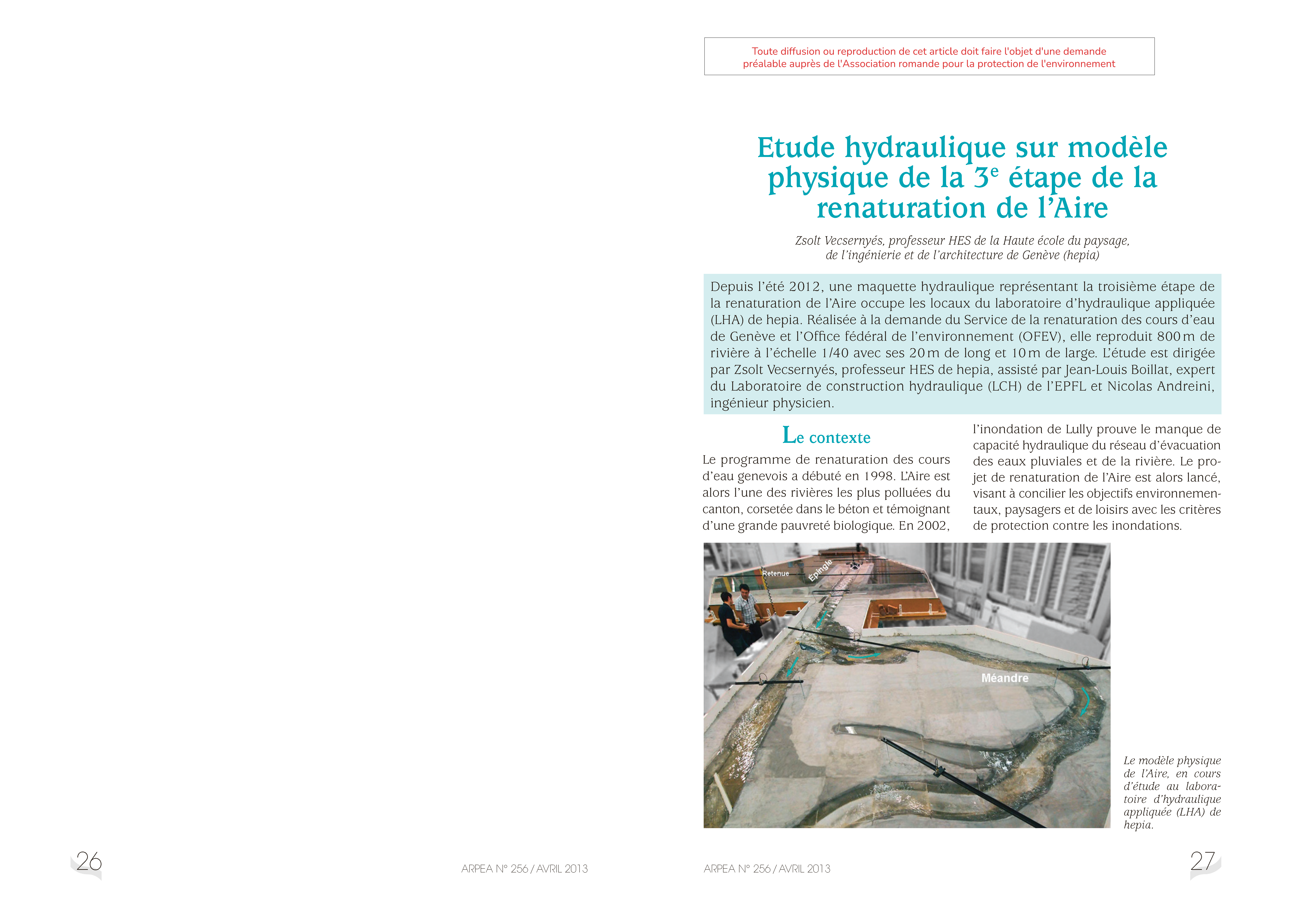 Etude hydraulique sur modèle physique de la 3ème étape de la renaturation de l’Aire