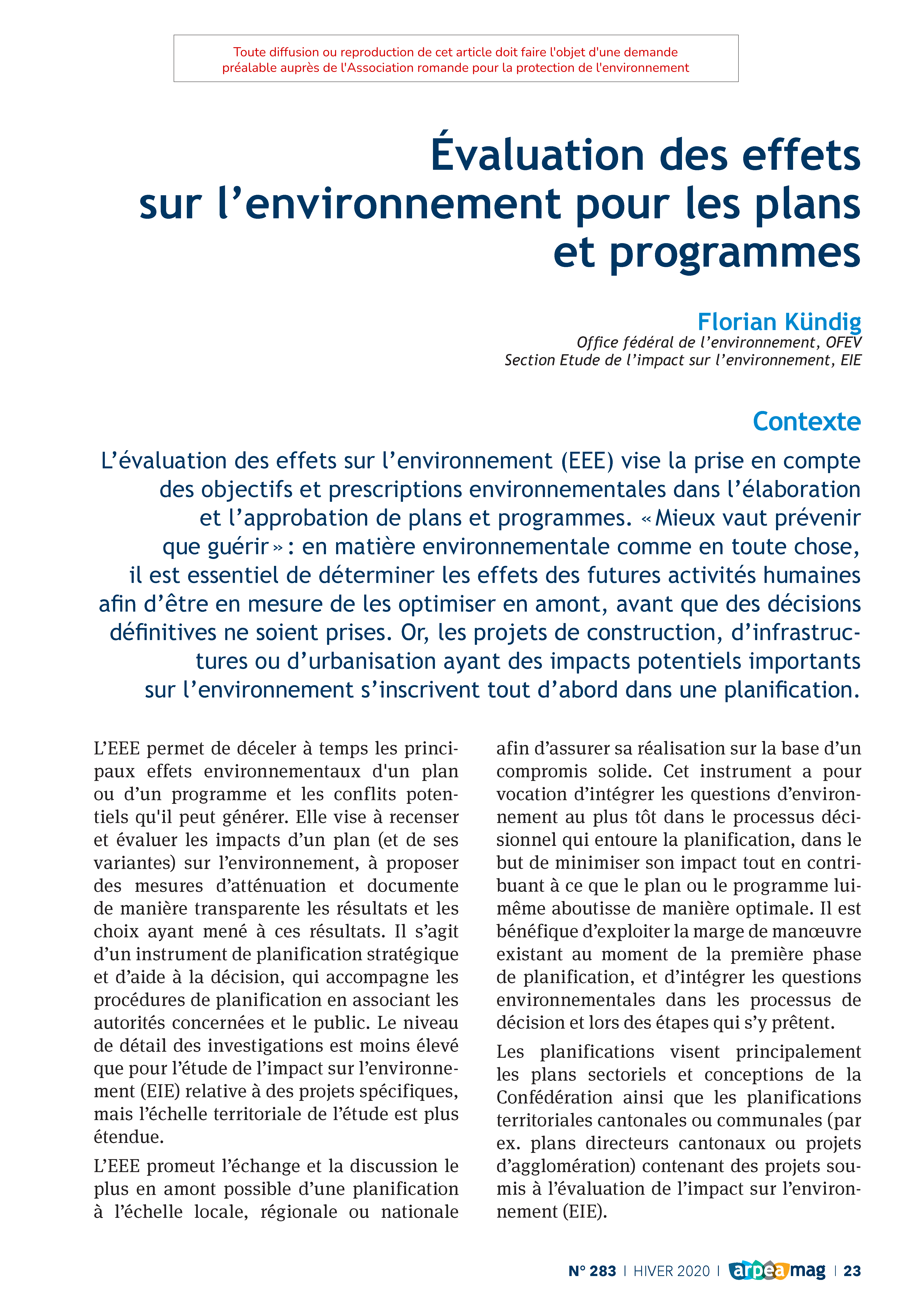 Évaluation des effets sur l’environnement pour les plans et programmes