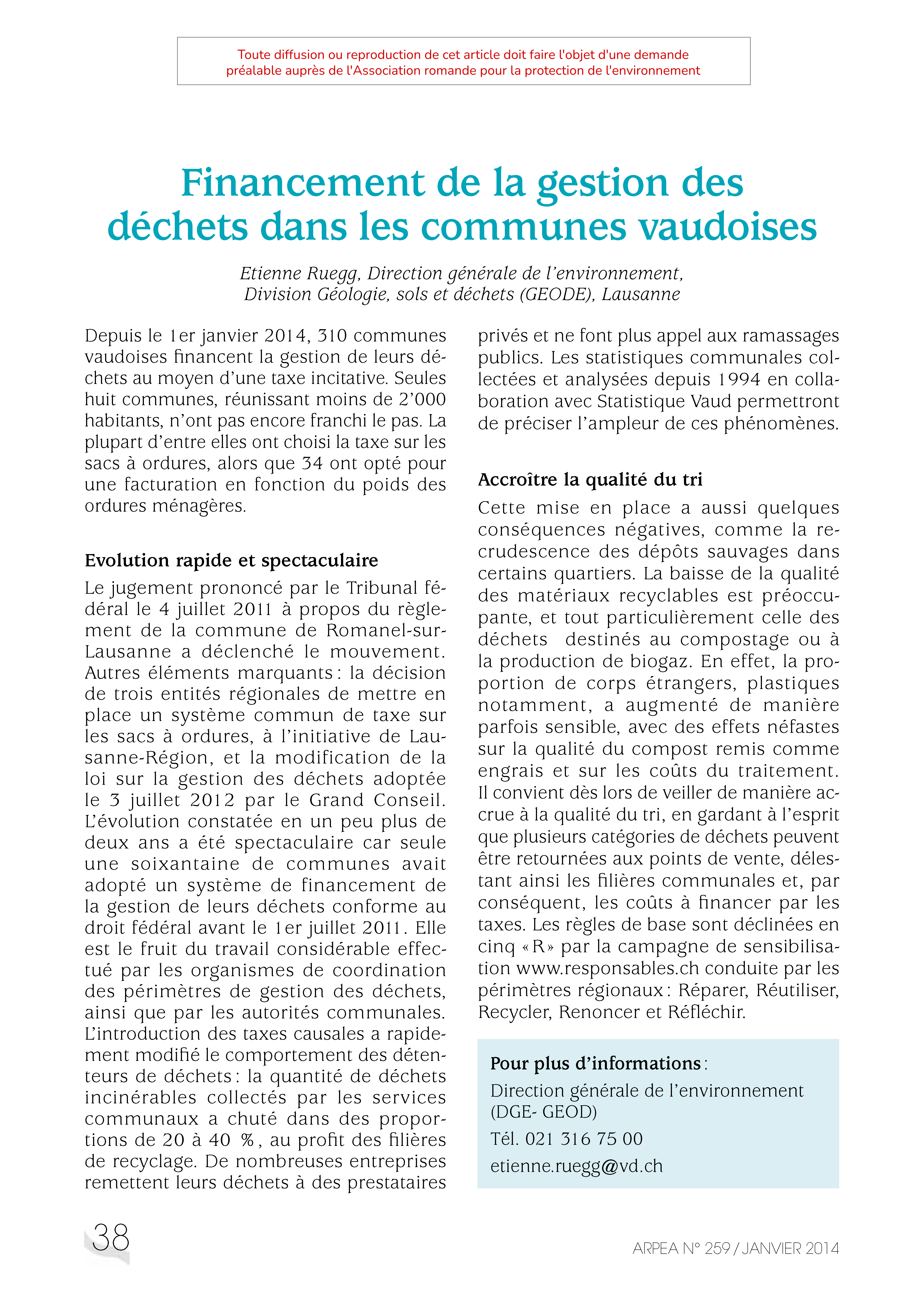 Financement de la gestion des déchets dans les communes vaudoises