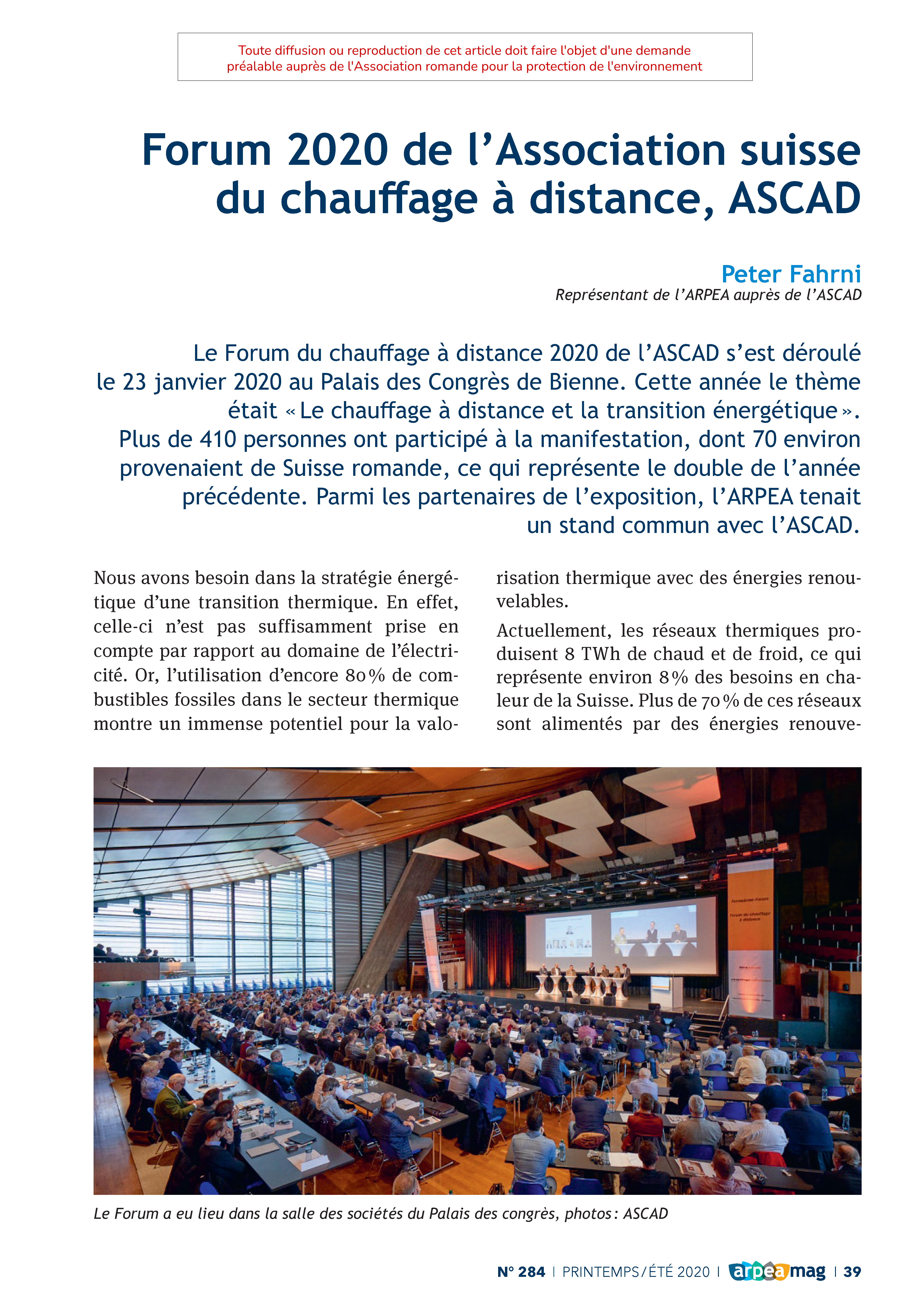 Forum de l’Association suisse du chauffage à distance, ASCAD