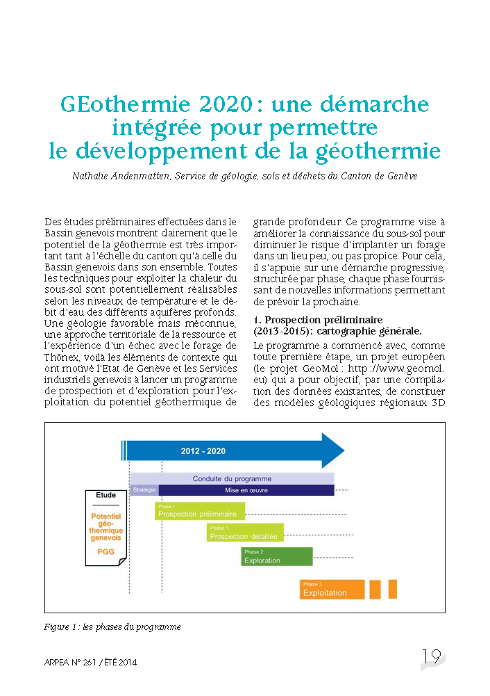 GEothermie 2020 : une démarche intégrée pour permettre le développement de la géothermie