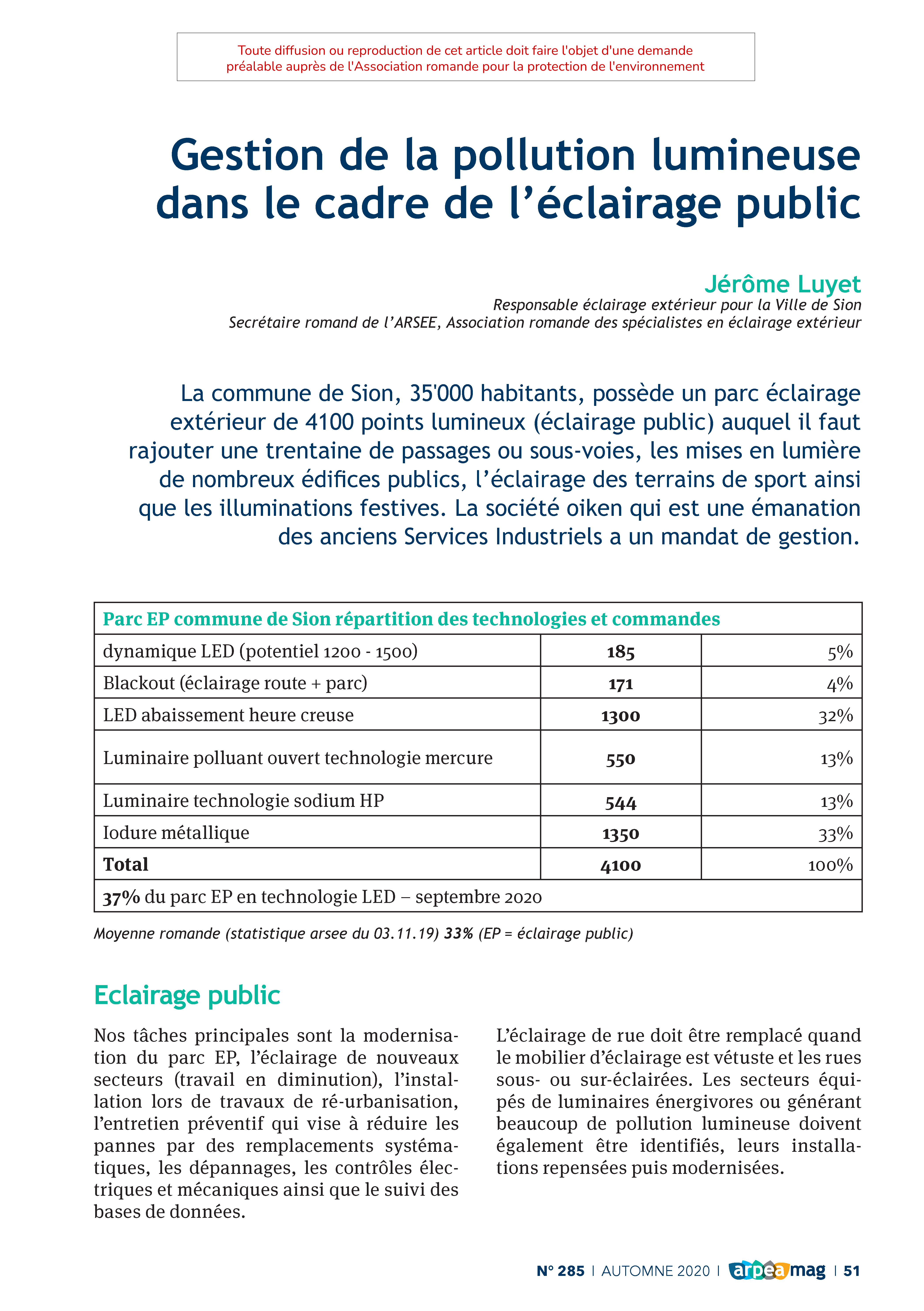 Gestion de la pollution lumineuse dans le cadre de l’éclairage public