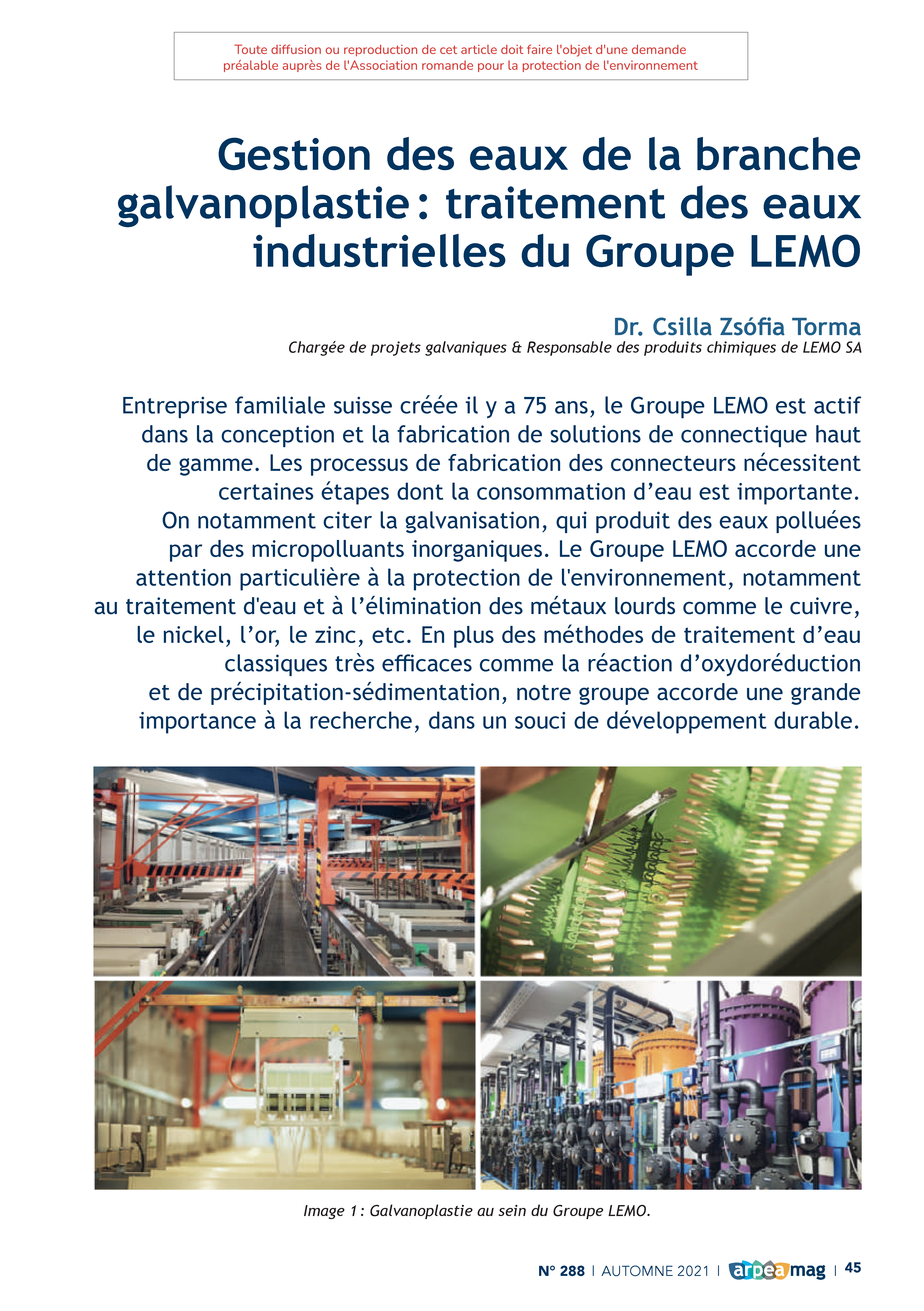 Gestion des eaux de la branche galvanoplastie : traitement des eaux industrielles du Groupe LEMO