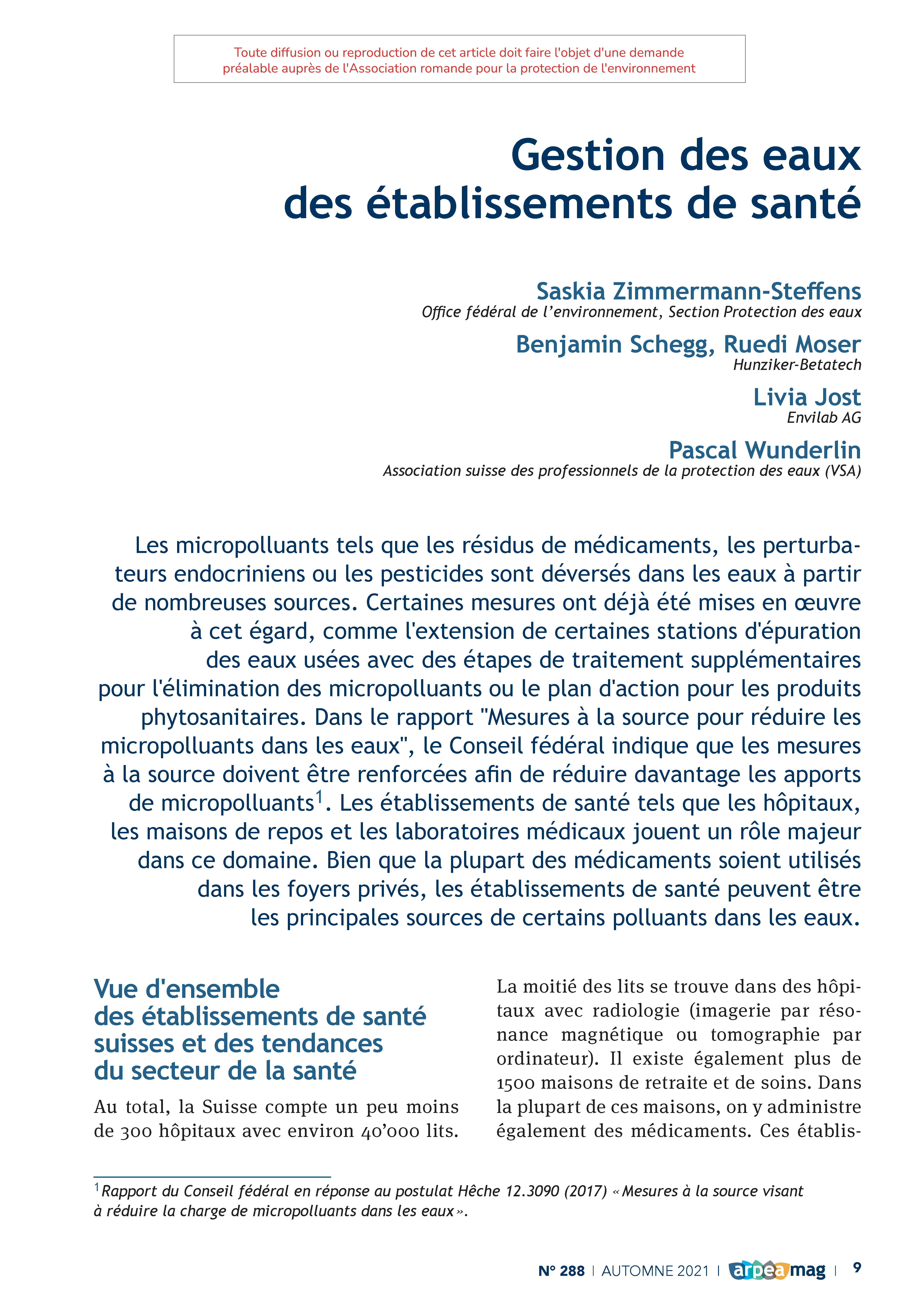 Gestion des eaux des établissements de santé