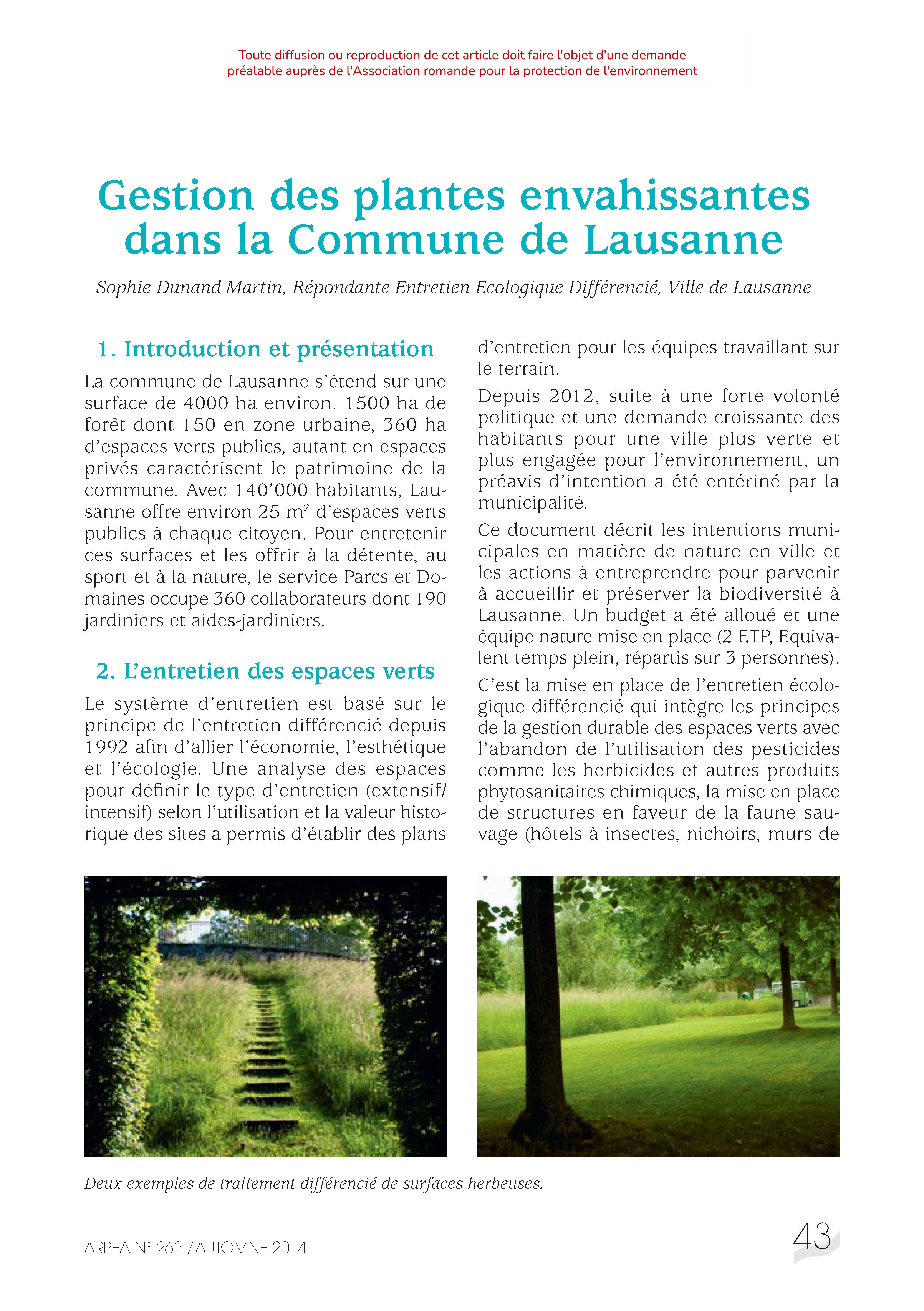 Gestion des plantes envahissantes dans la commune de Lausanne