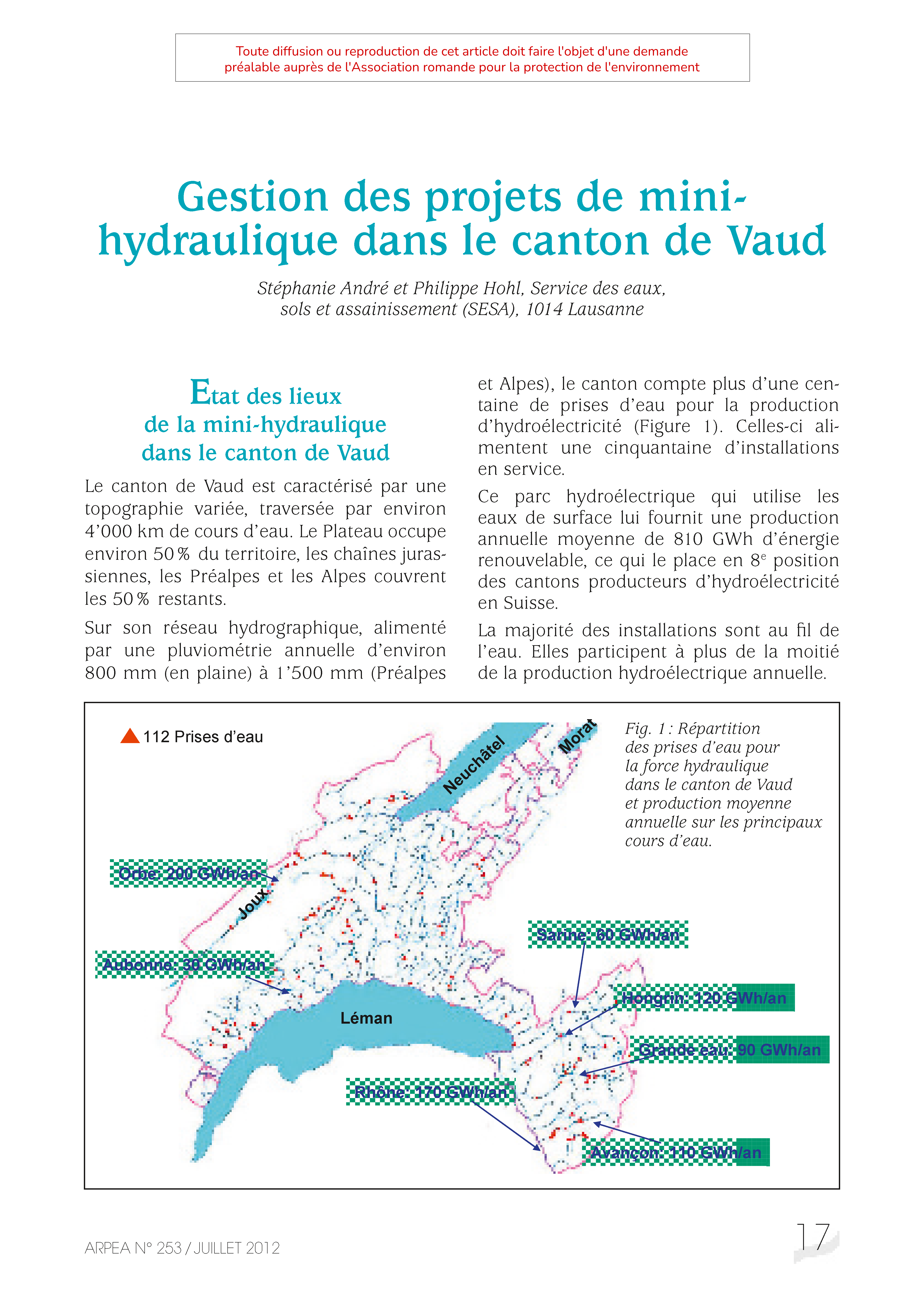 Gestion des projets de mini – hydraulique dans le canton de Vaud