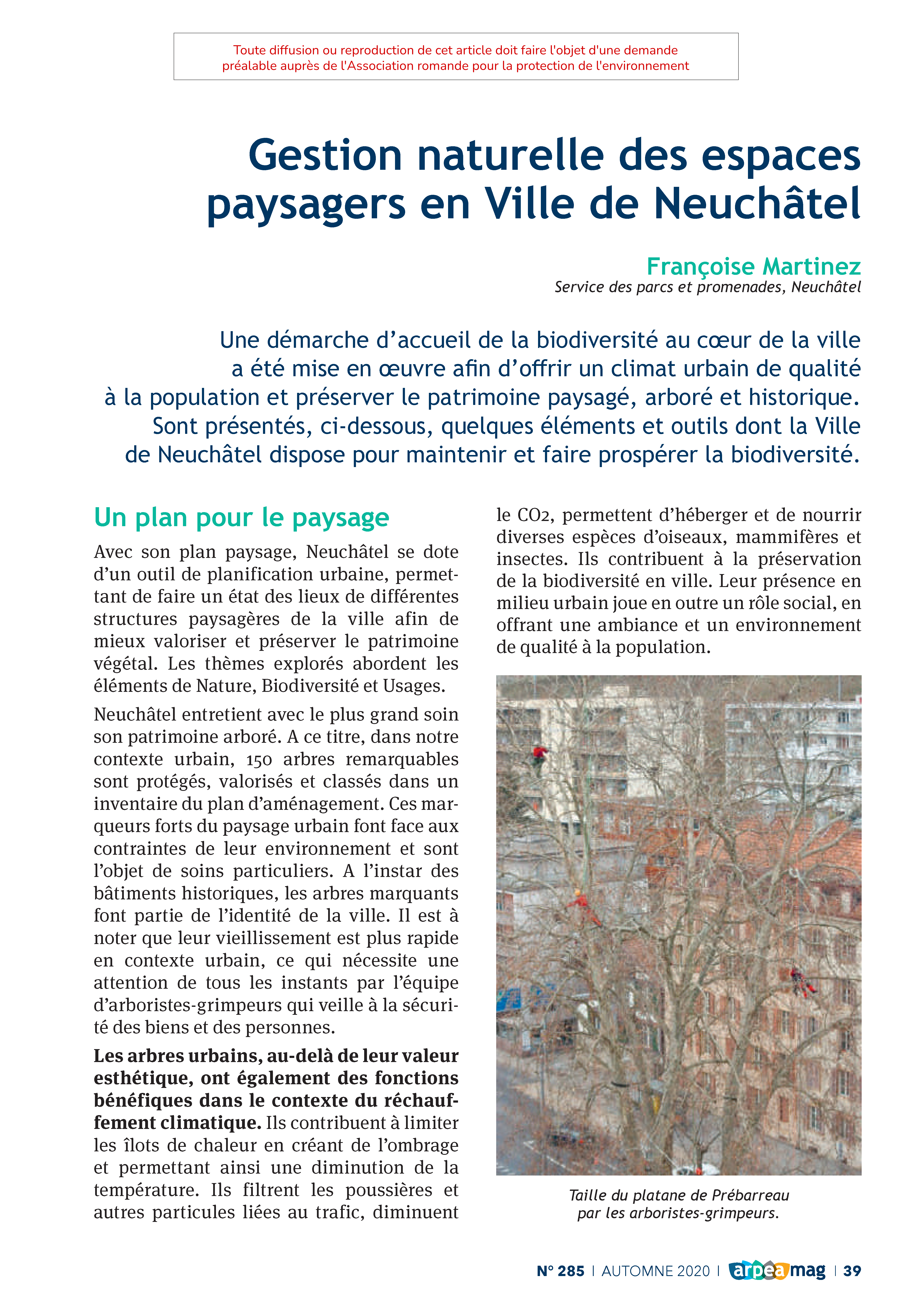 Gestion naturelle des espaces paysagers en Ville de Neuchâtel