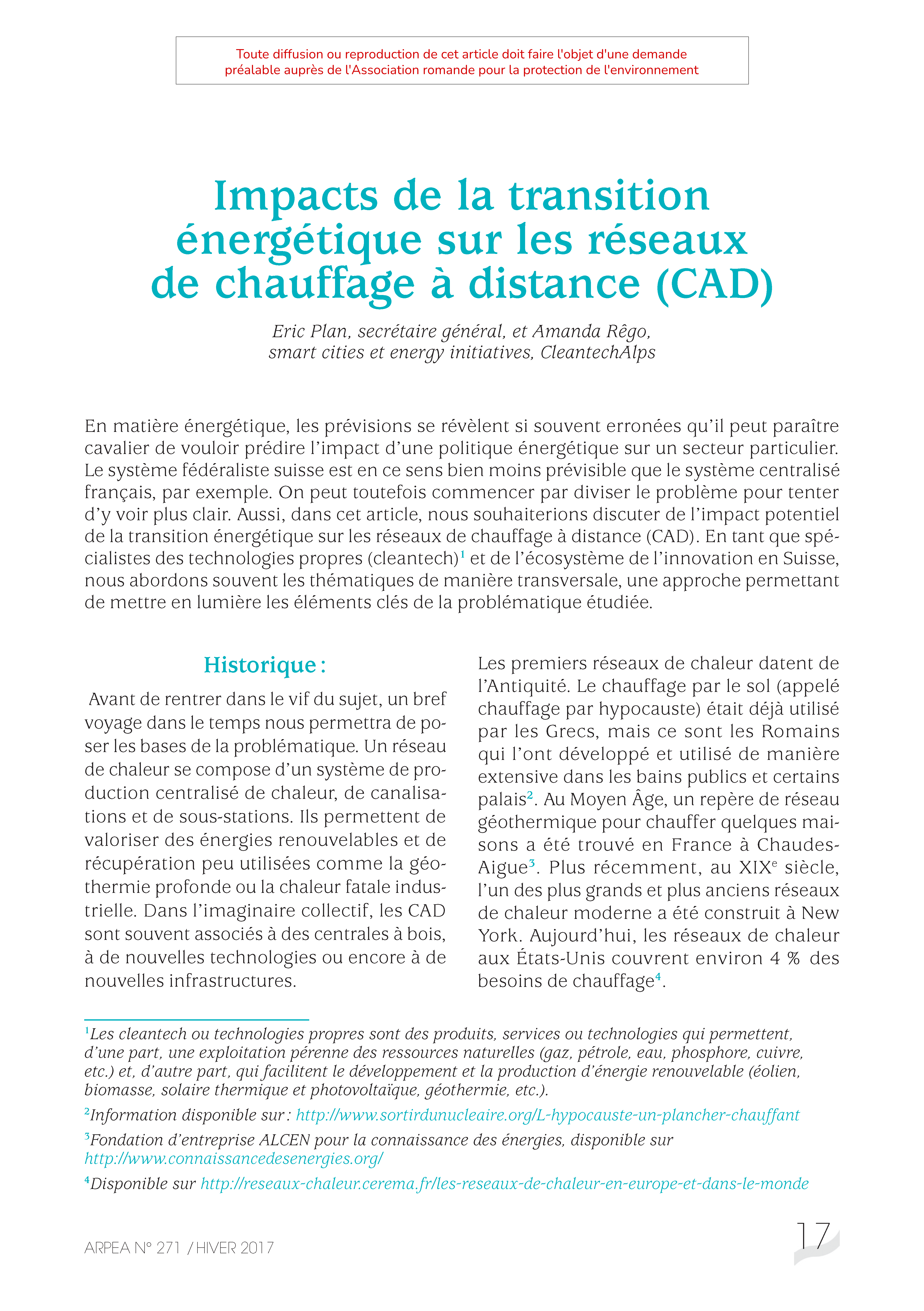 Impacts de la transition énergétique sur les réseaux de chauffage à distance (CAD)