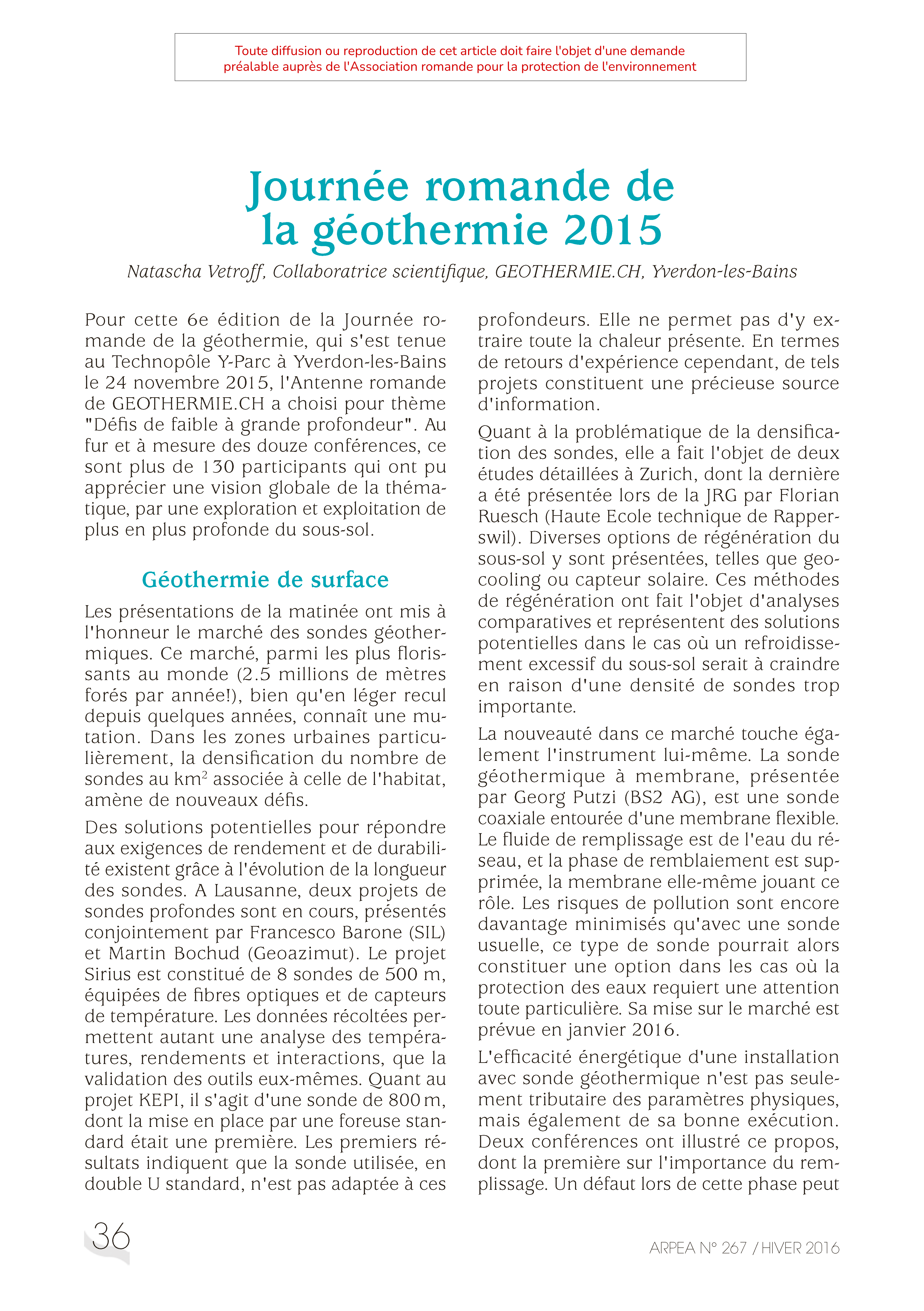 Journée romande de la géothermie 2015