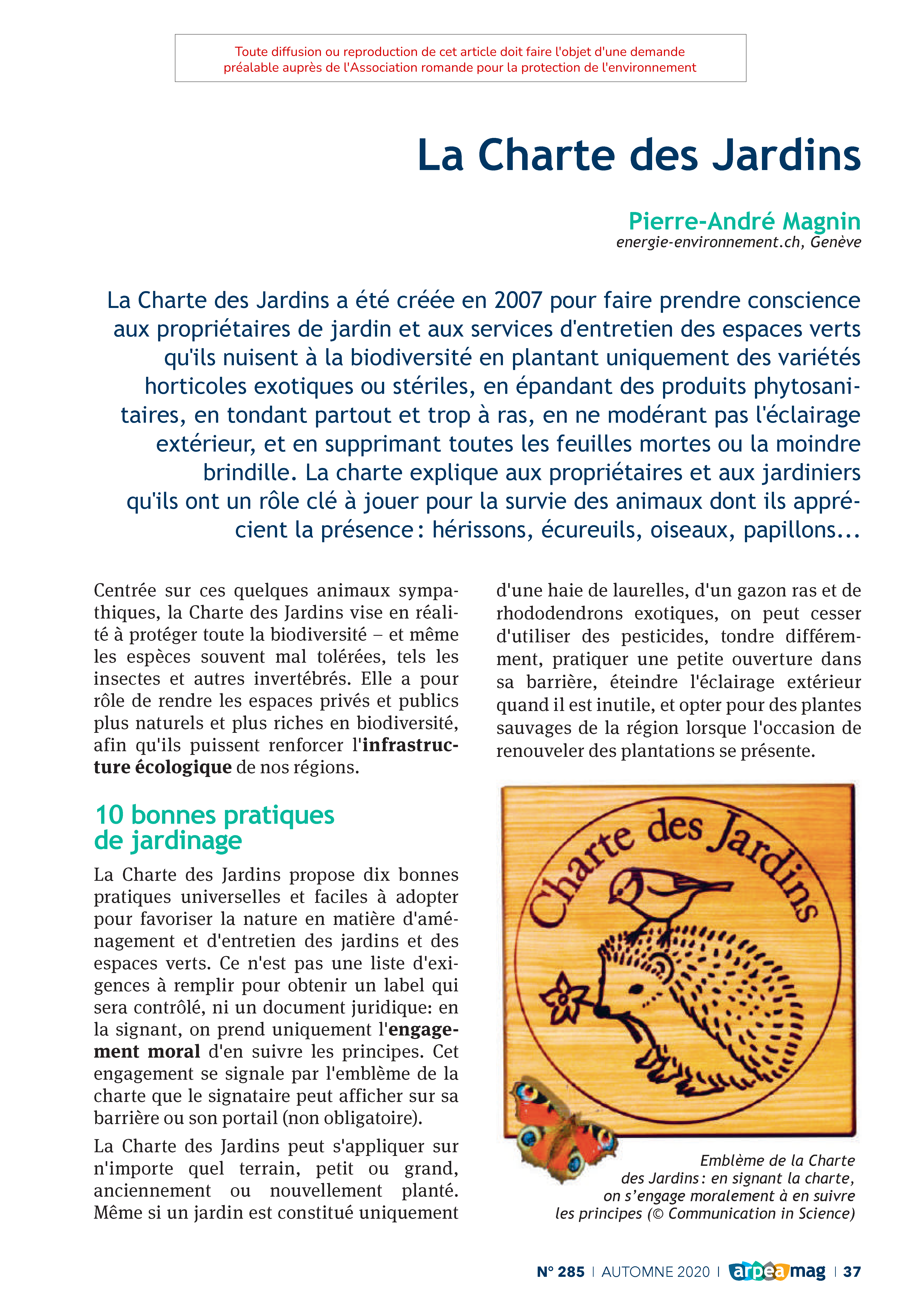 La charte des Jardins