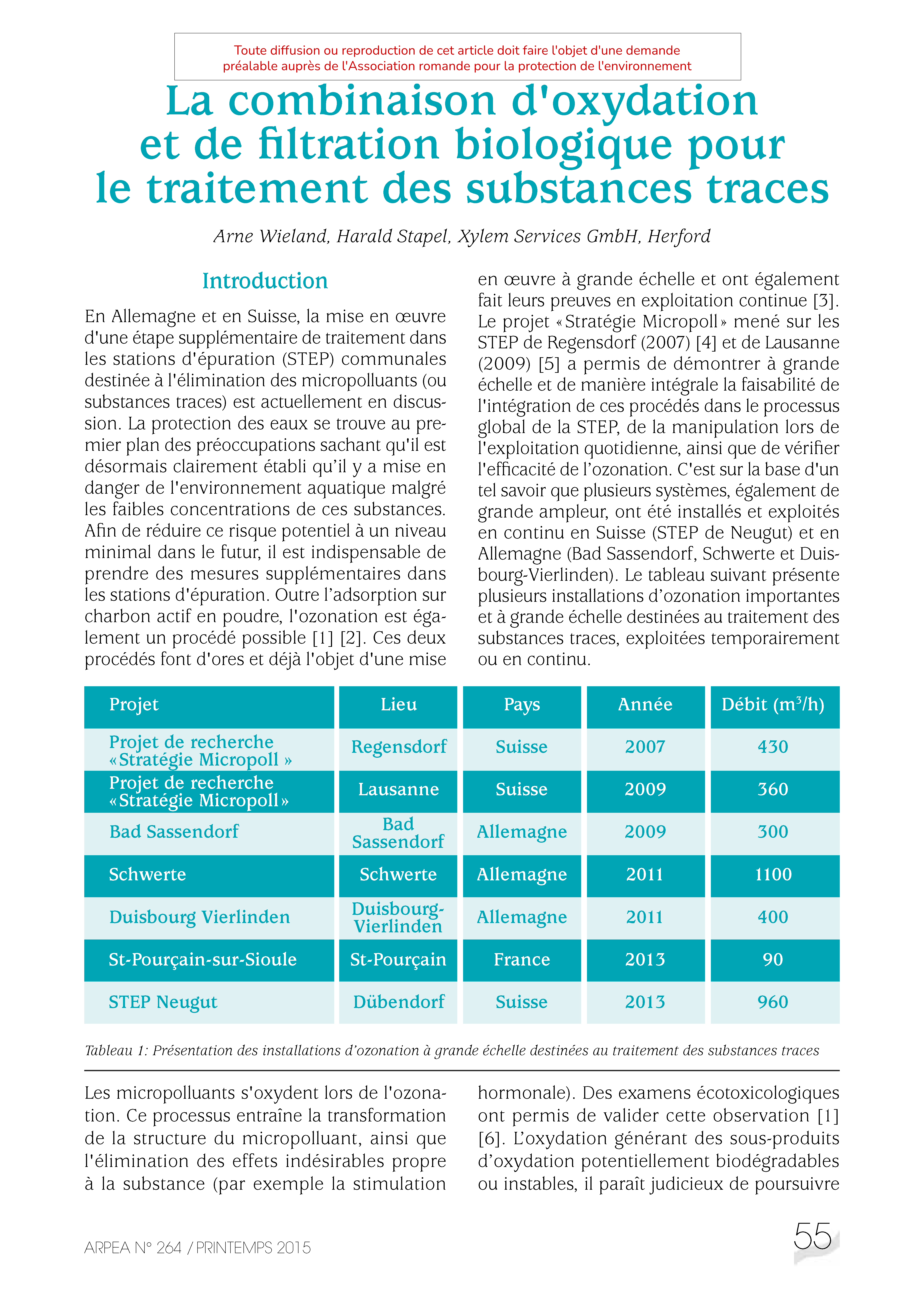 La combinaison d’oxydation et de filtration biologique pour le traitement des substances traces