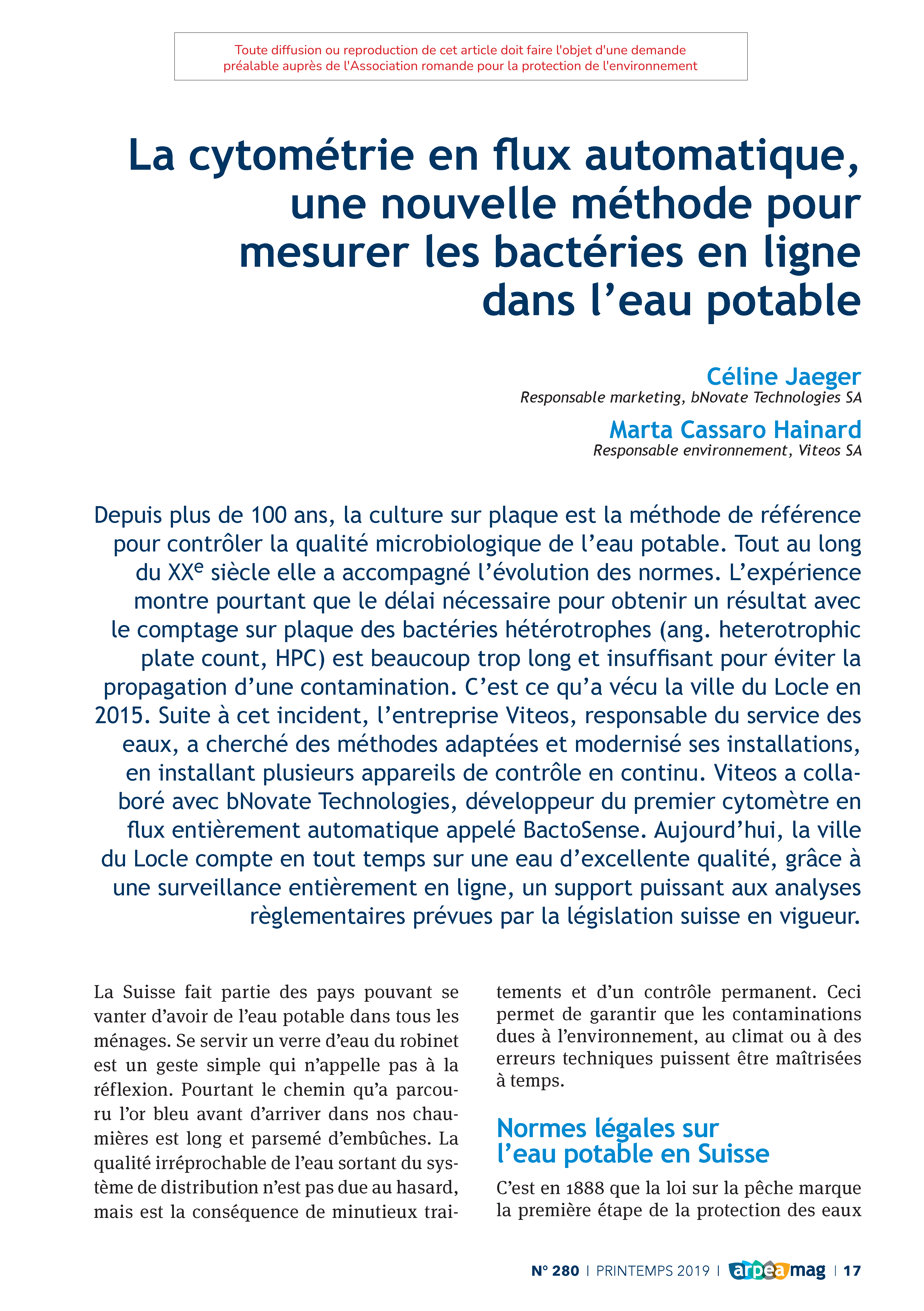 La cyométrie en flux automatique, une nouvelle méthode pour mesurer les bactéries en ligne dans l’eau potable