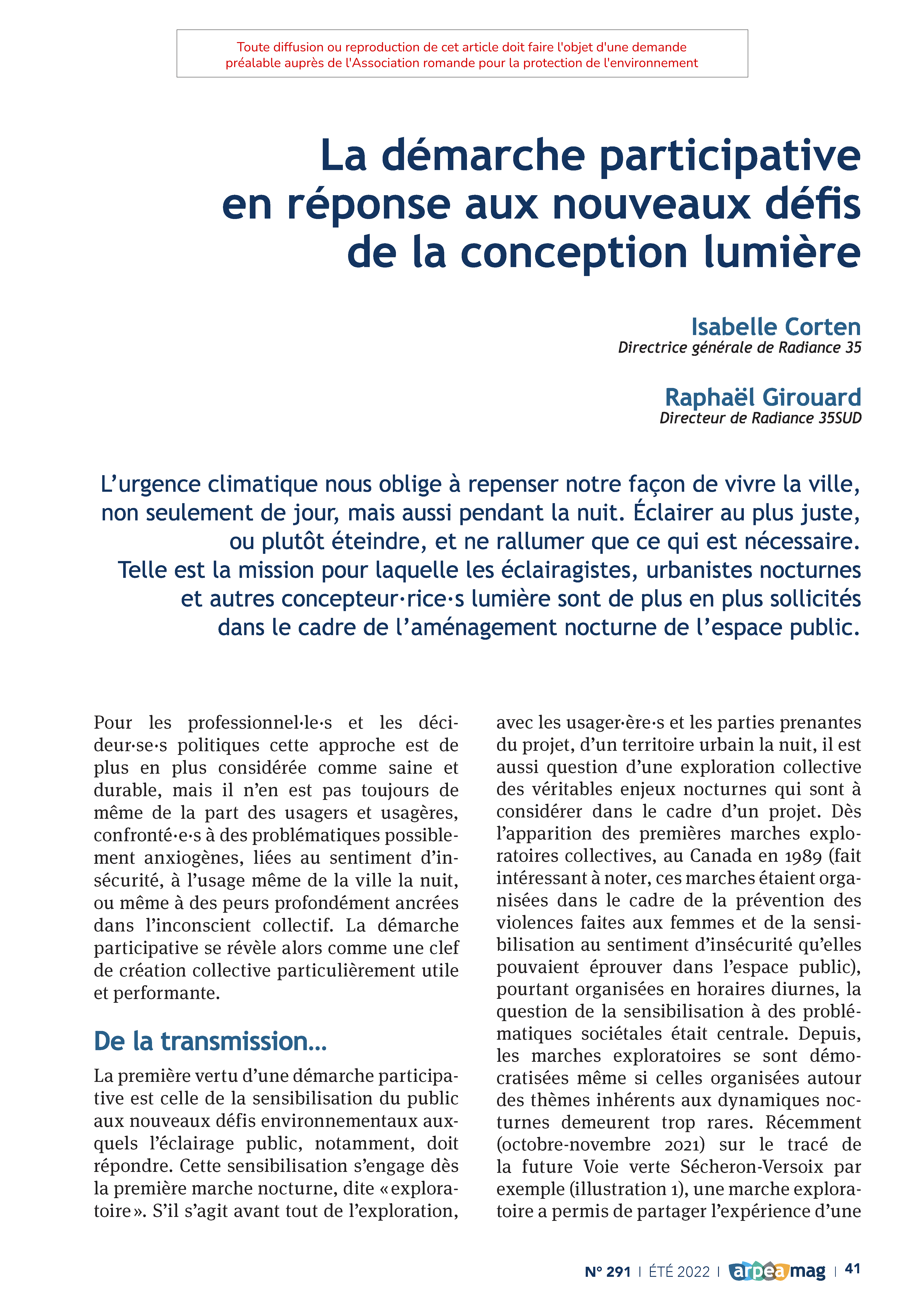 La démarche participative en réponse aux nouveaux défis de la conception lumière