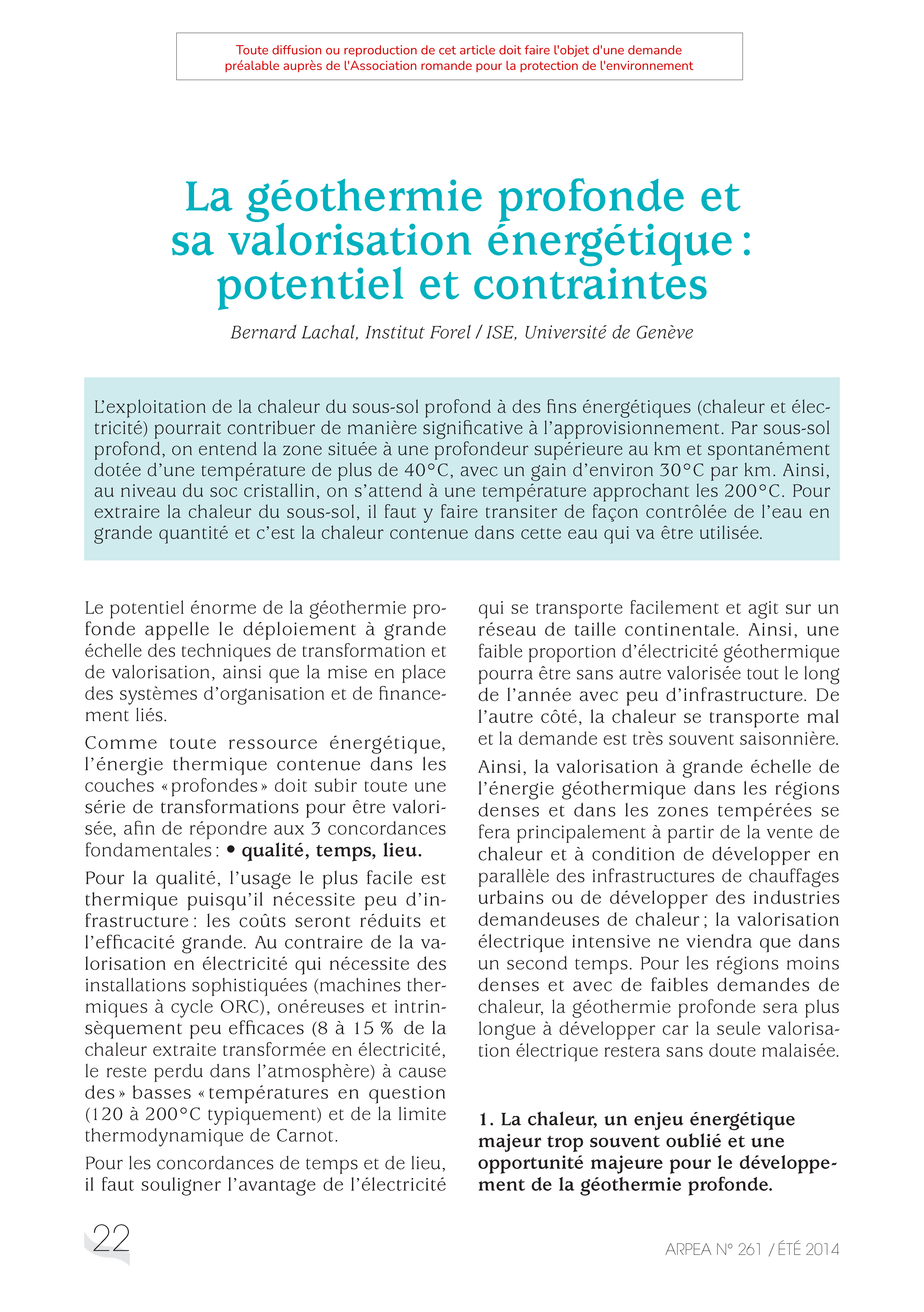 La géothermie profonde et sa valorisation énergétique : potentiel et contraintes