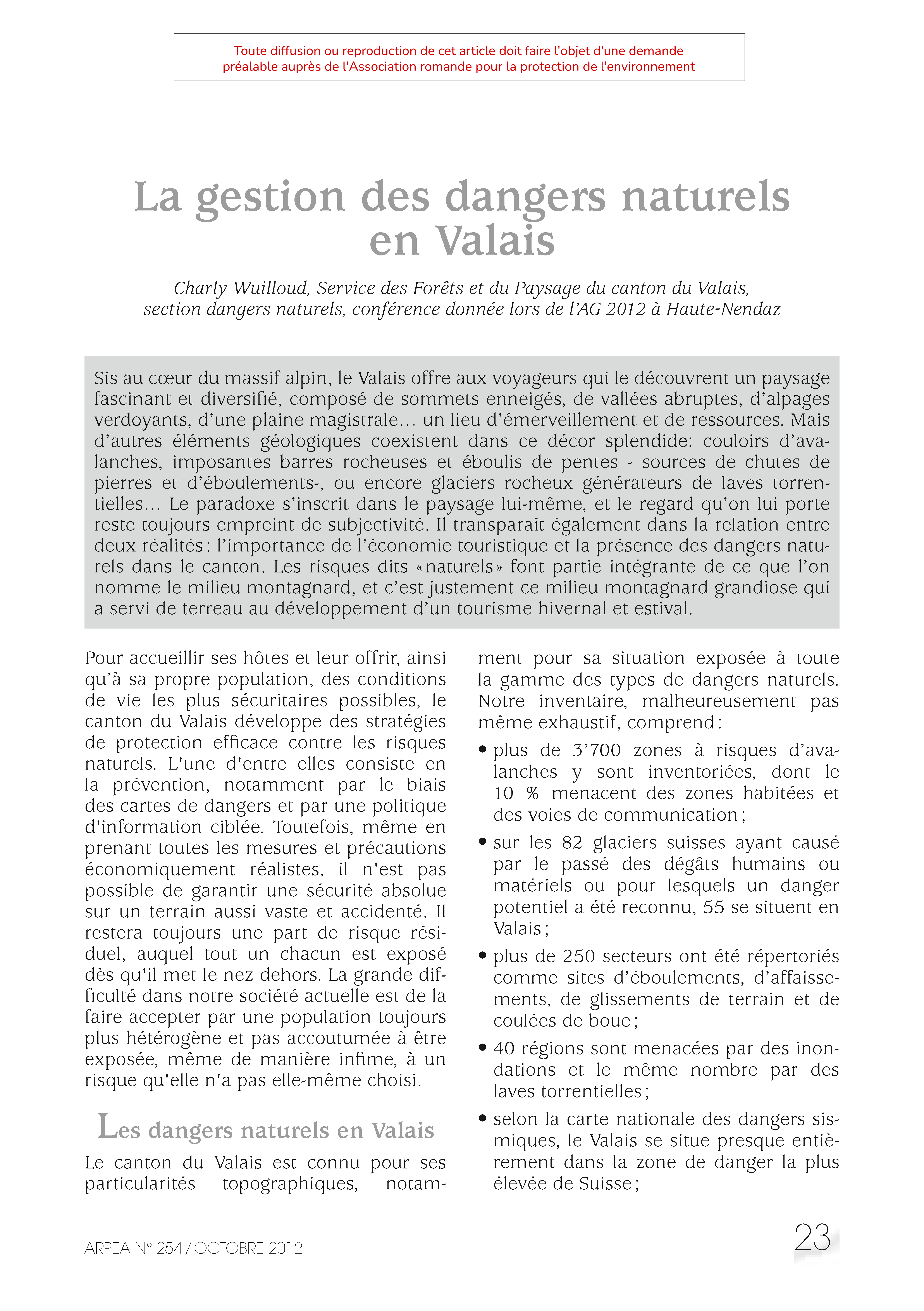 La gestion des dangers naturels