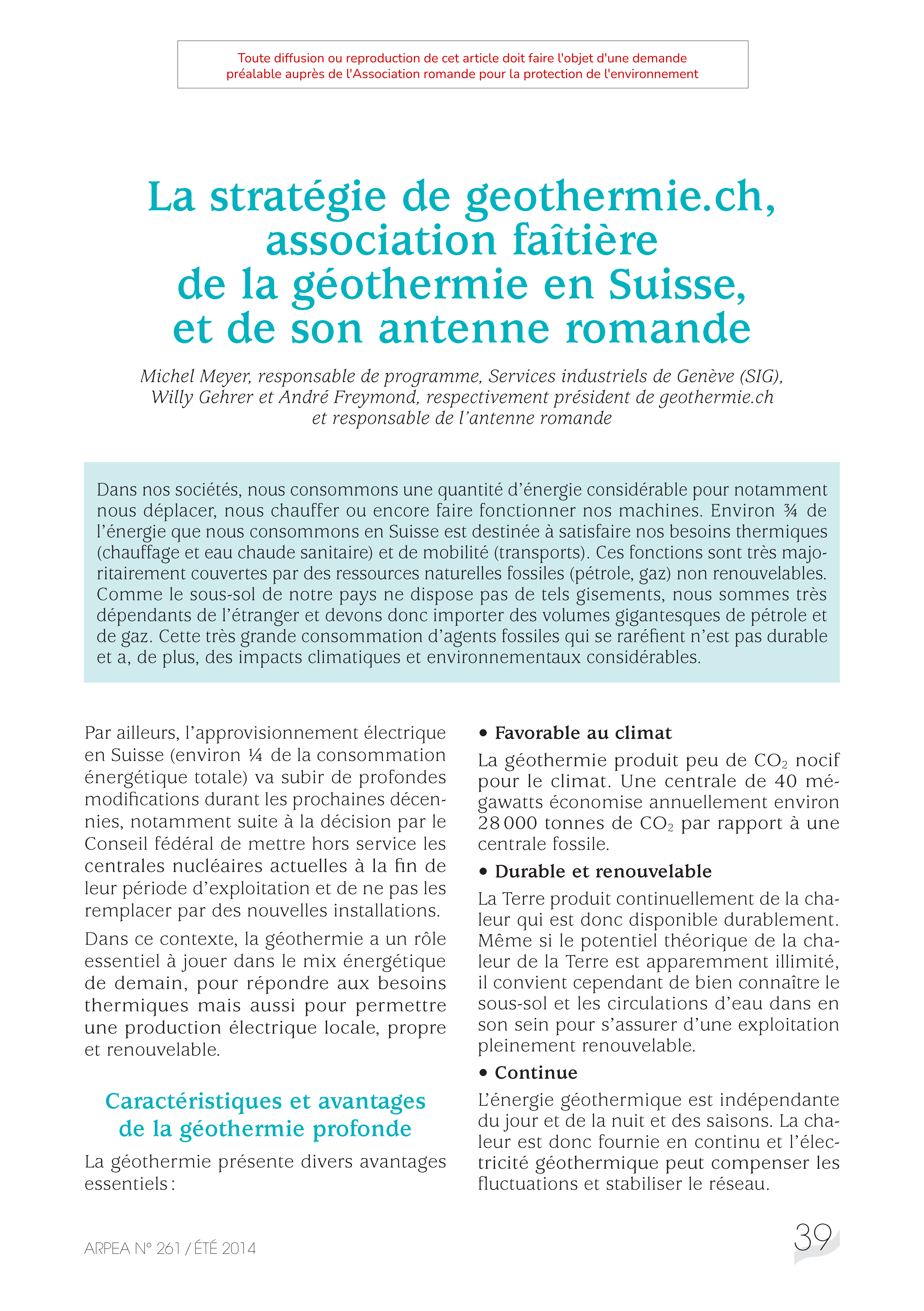 La stratégie de geothermie.ch, association faîtière de la géothermie en Suisse, et de son antenne romande