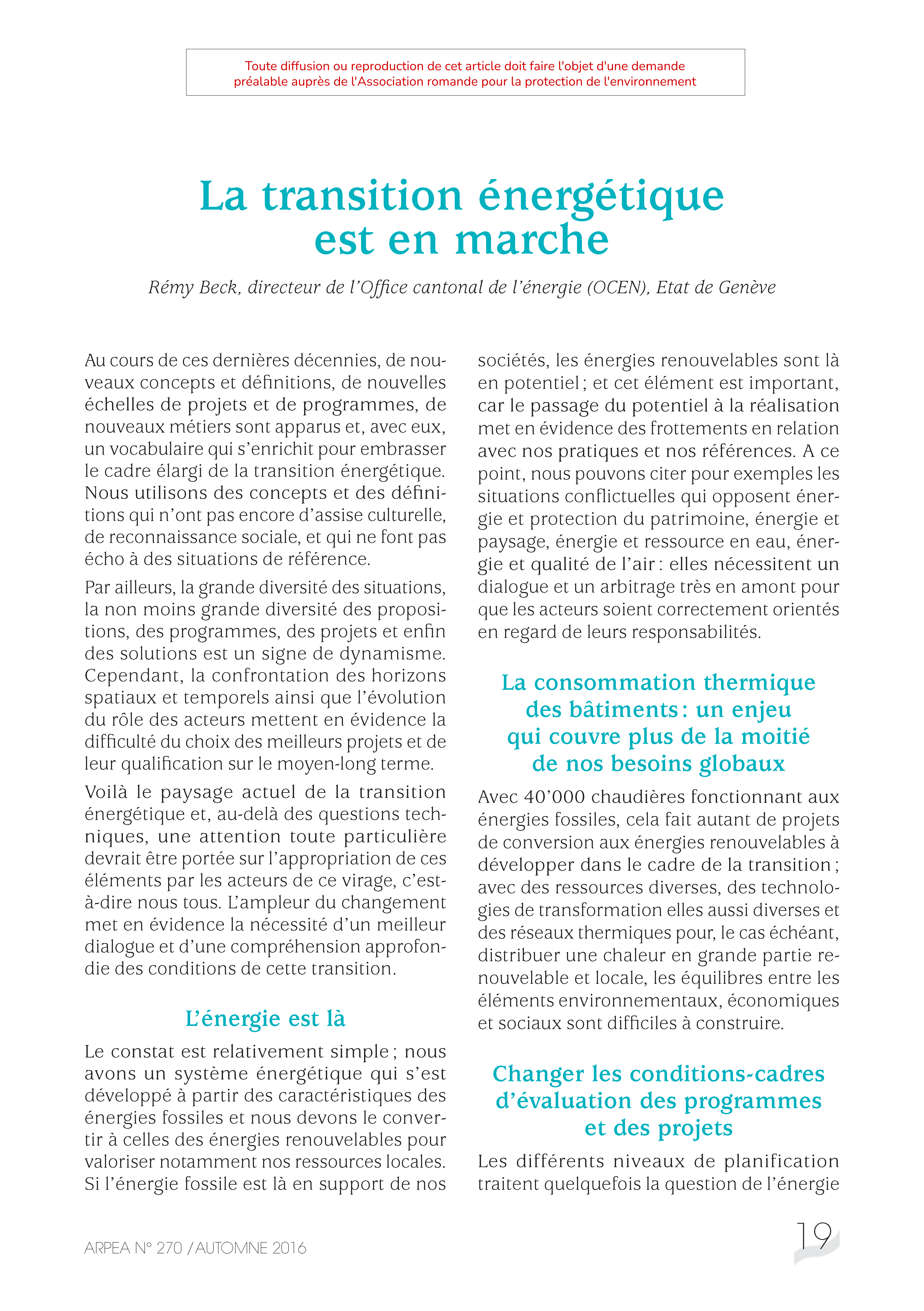 La transition énergétique est en marche