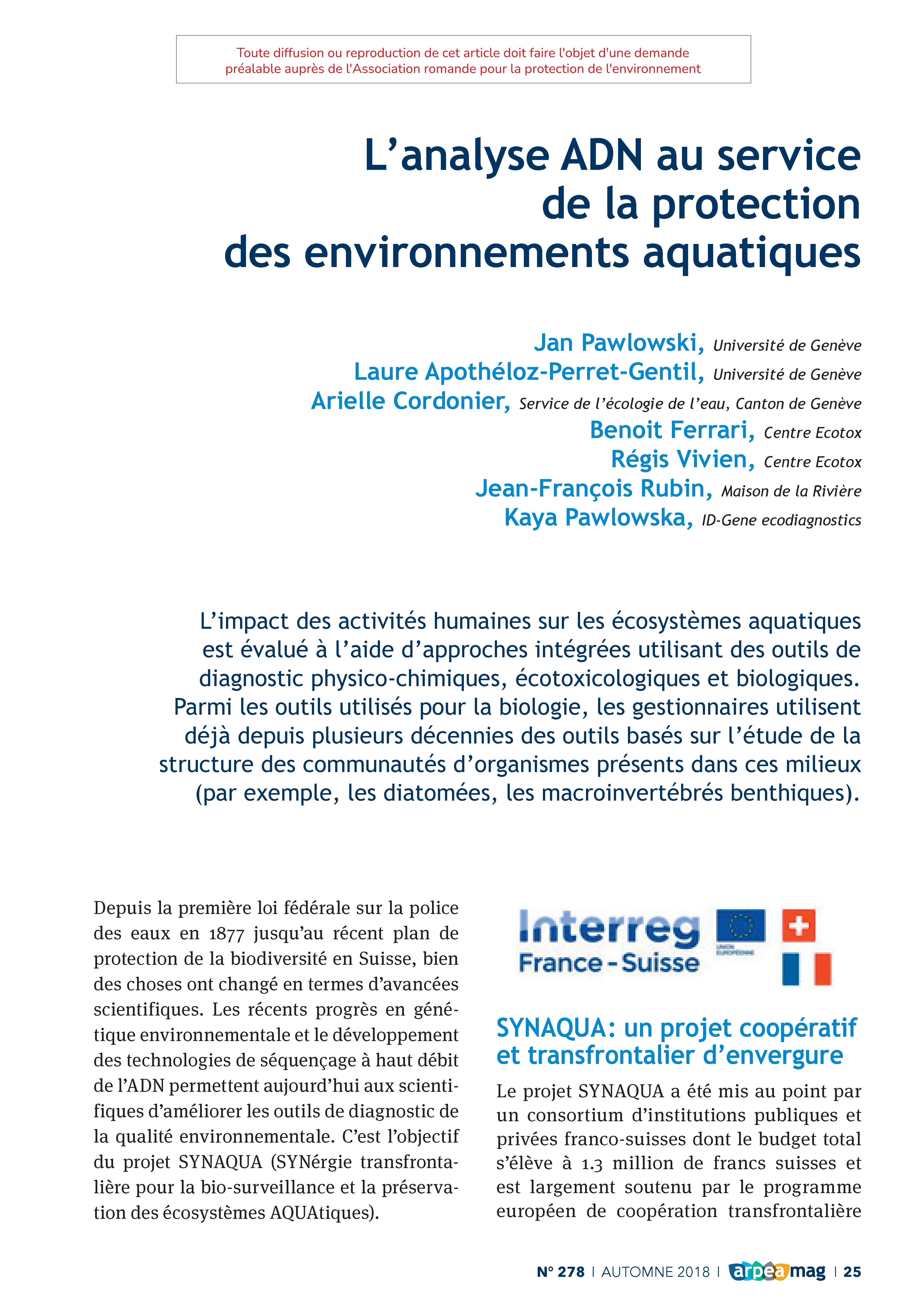 L’analyse ADN au service de la protection des environnements aquatiques