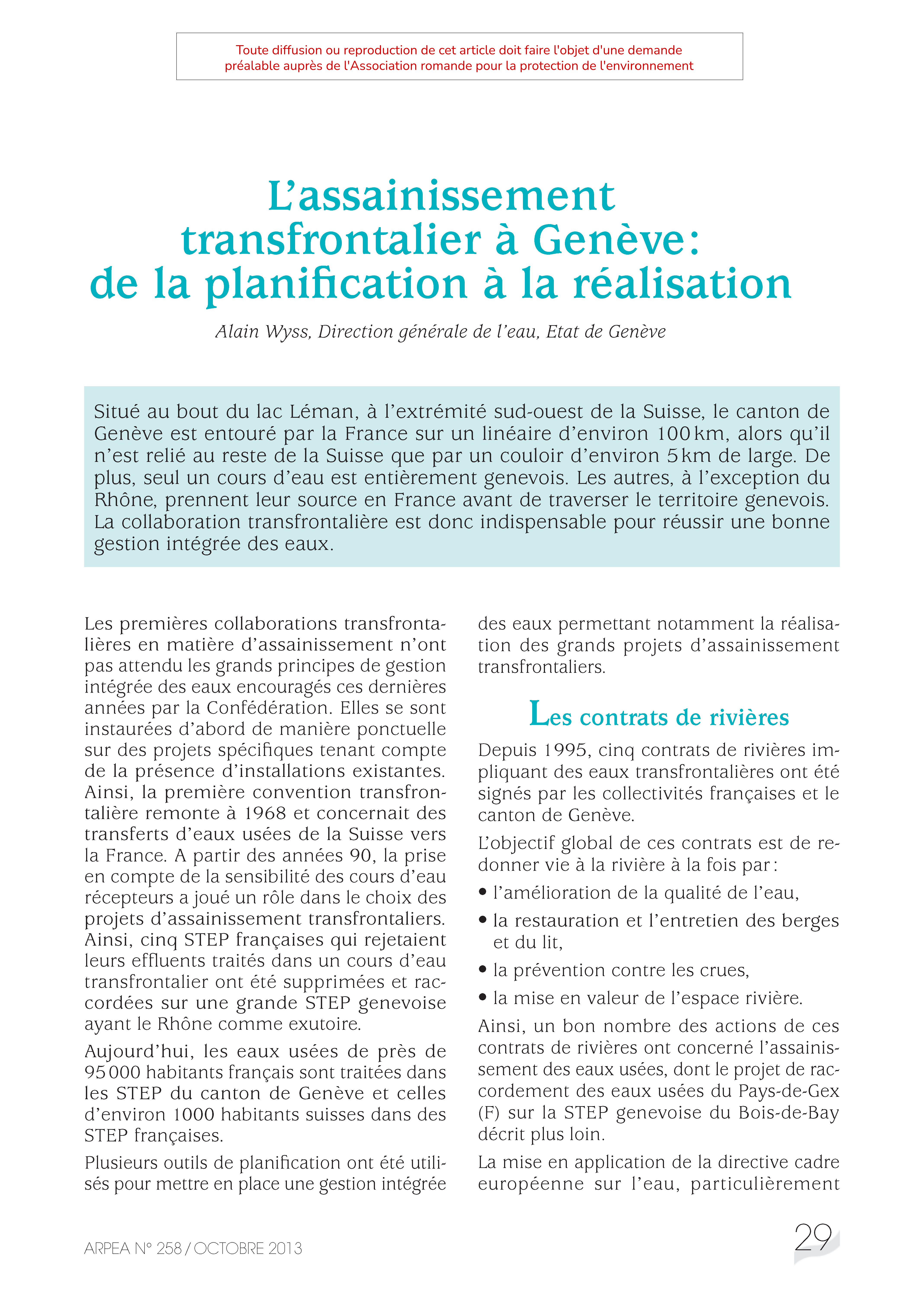 L’assainissement transfrontalier à Genève : de la planification à la réalisation