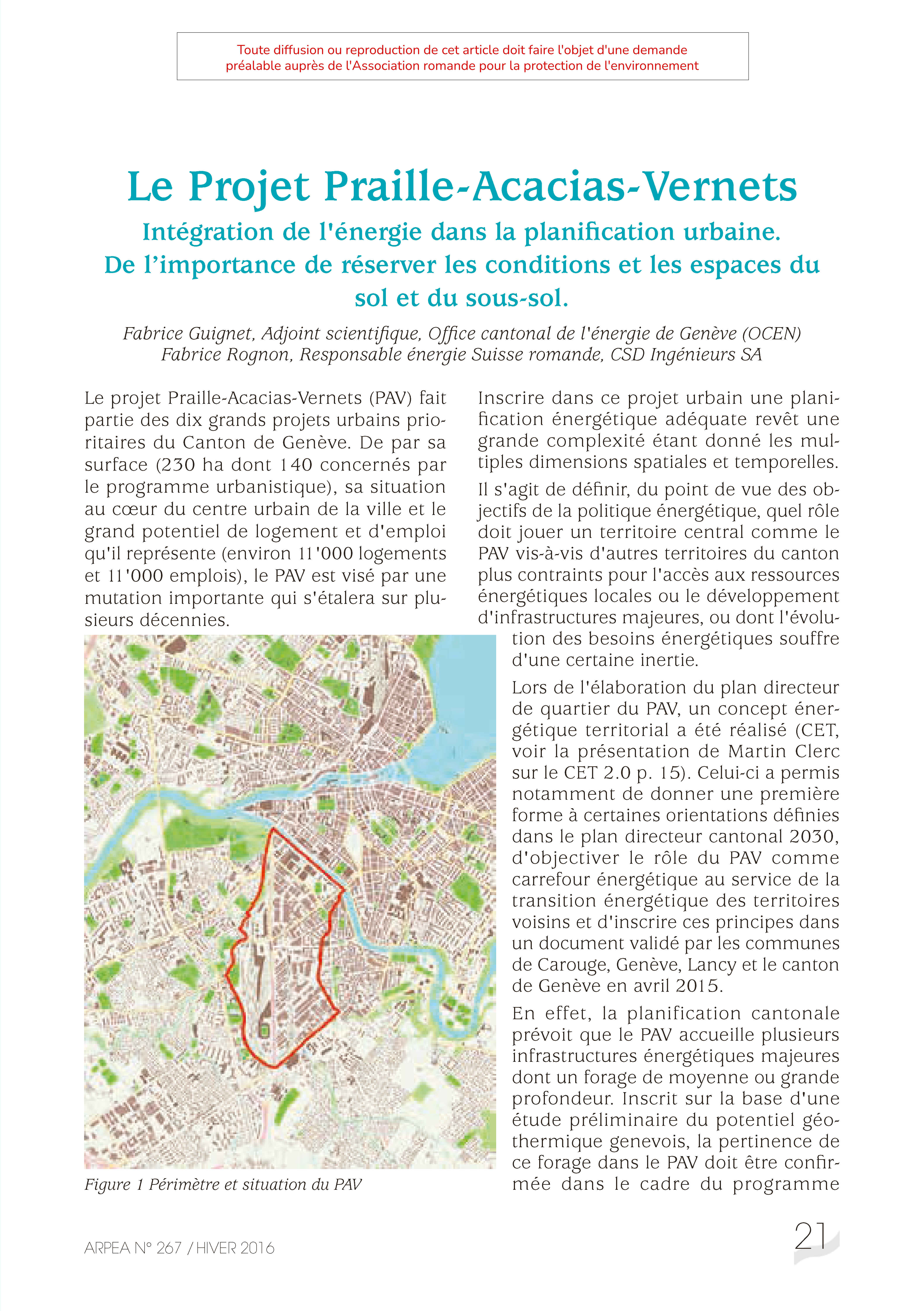 Le Projet Praille – Acacias – Vernets Intégration de l’énergie dans la planification urbaine. De l’importance de réserver les conditions et les espaces du sol et du sous-sol