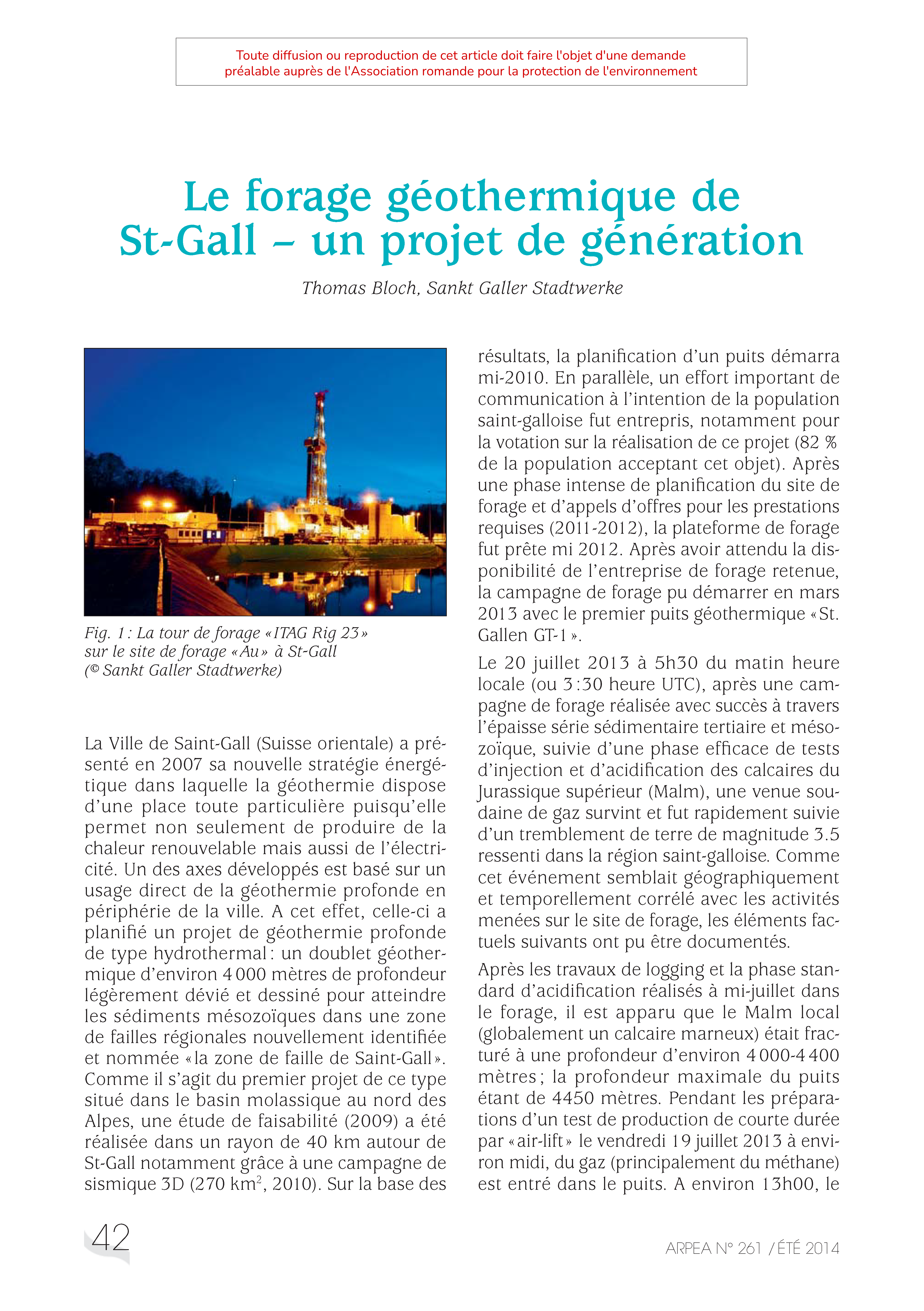 Le forage géothermique de St-Gall – un projet de génération