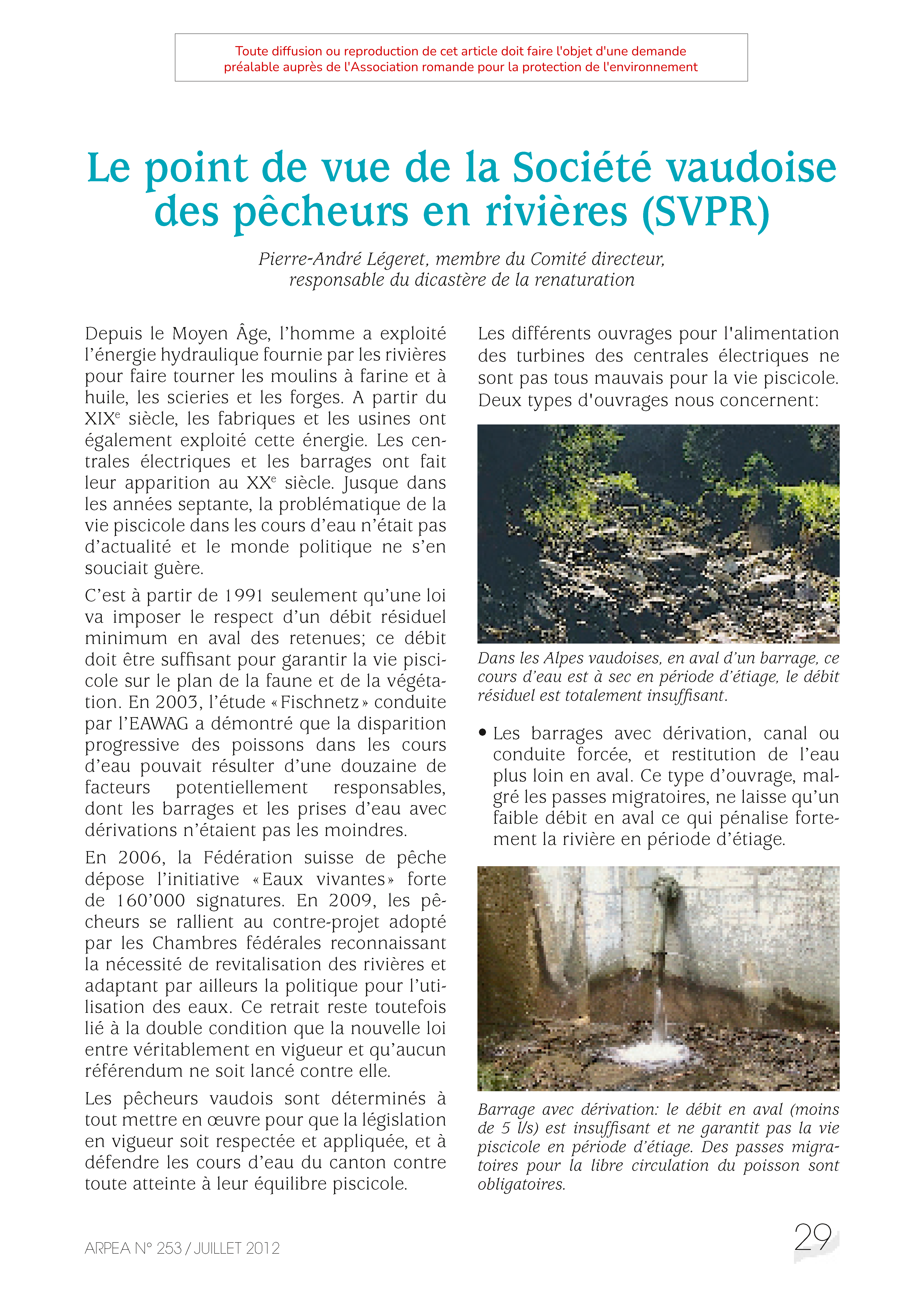 Le point de vue de la Société vaudoise des pêcheurs en rivière (SVPR)
