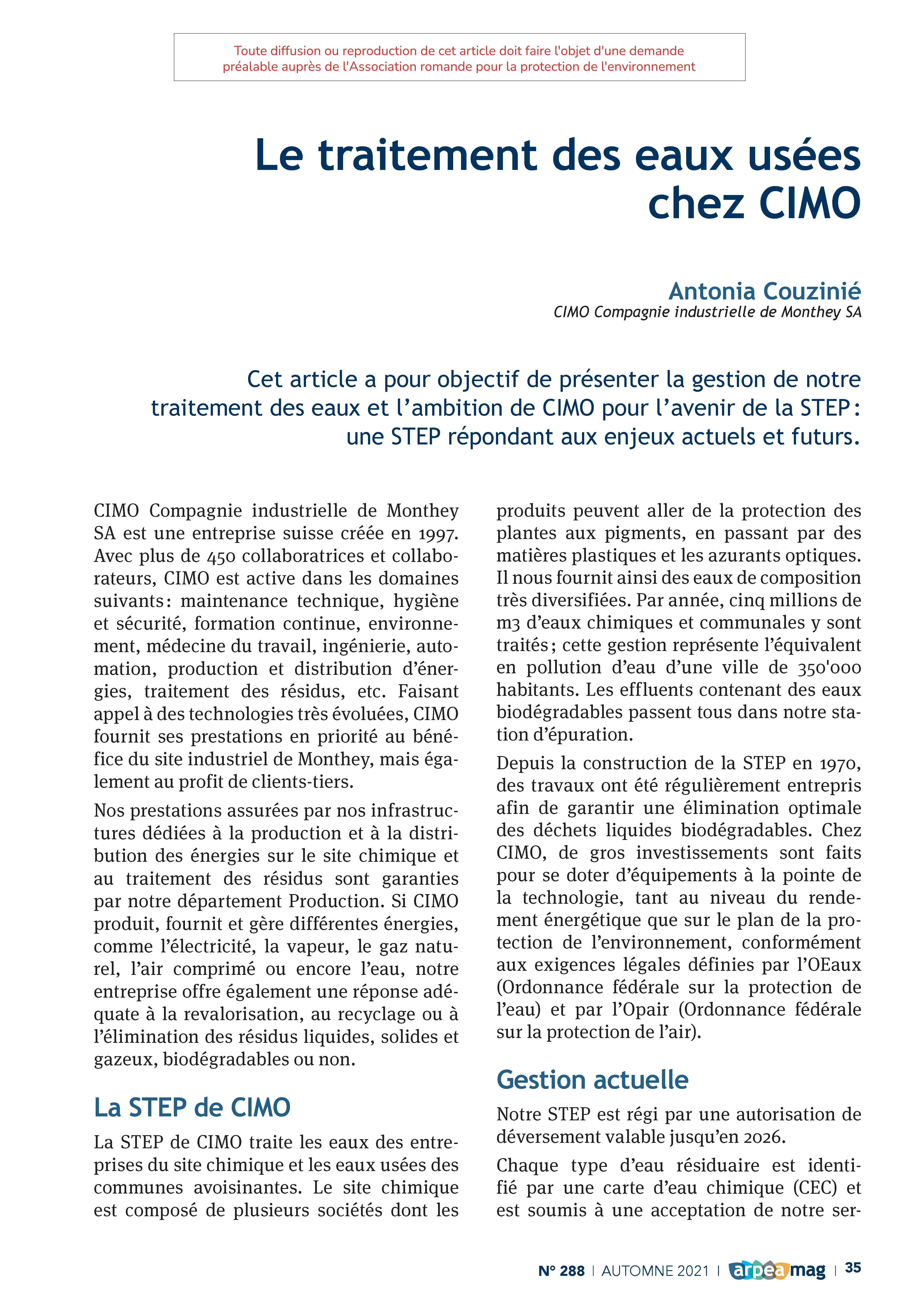 Le traitement des eaux usées chez CIMO