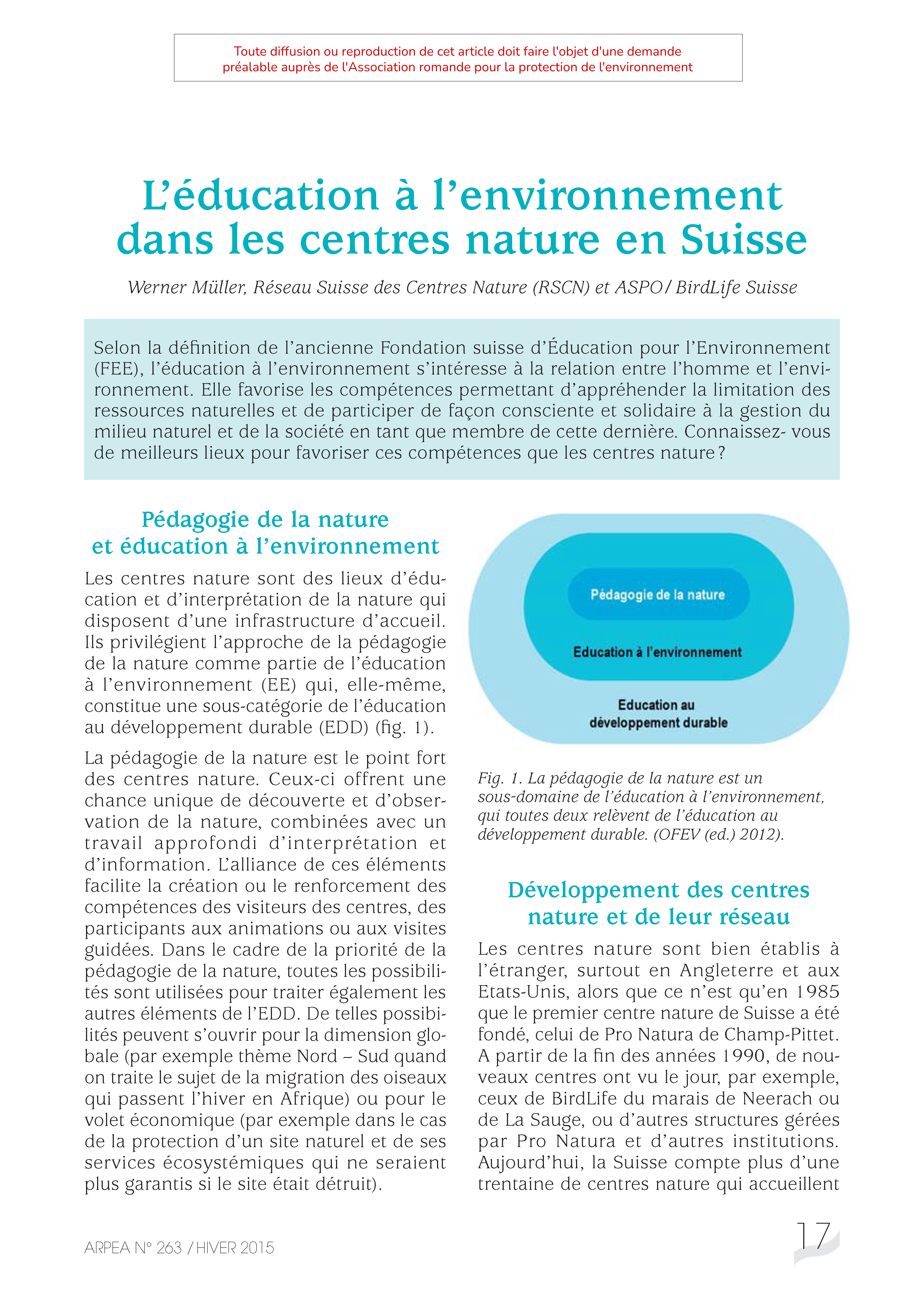 L’éducation à l’environnement dans les centres nature en Suisse