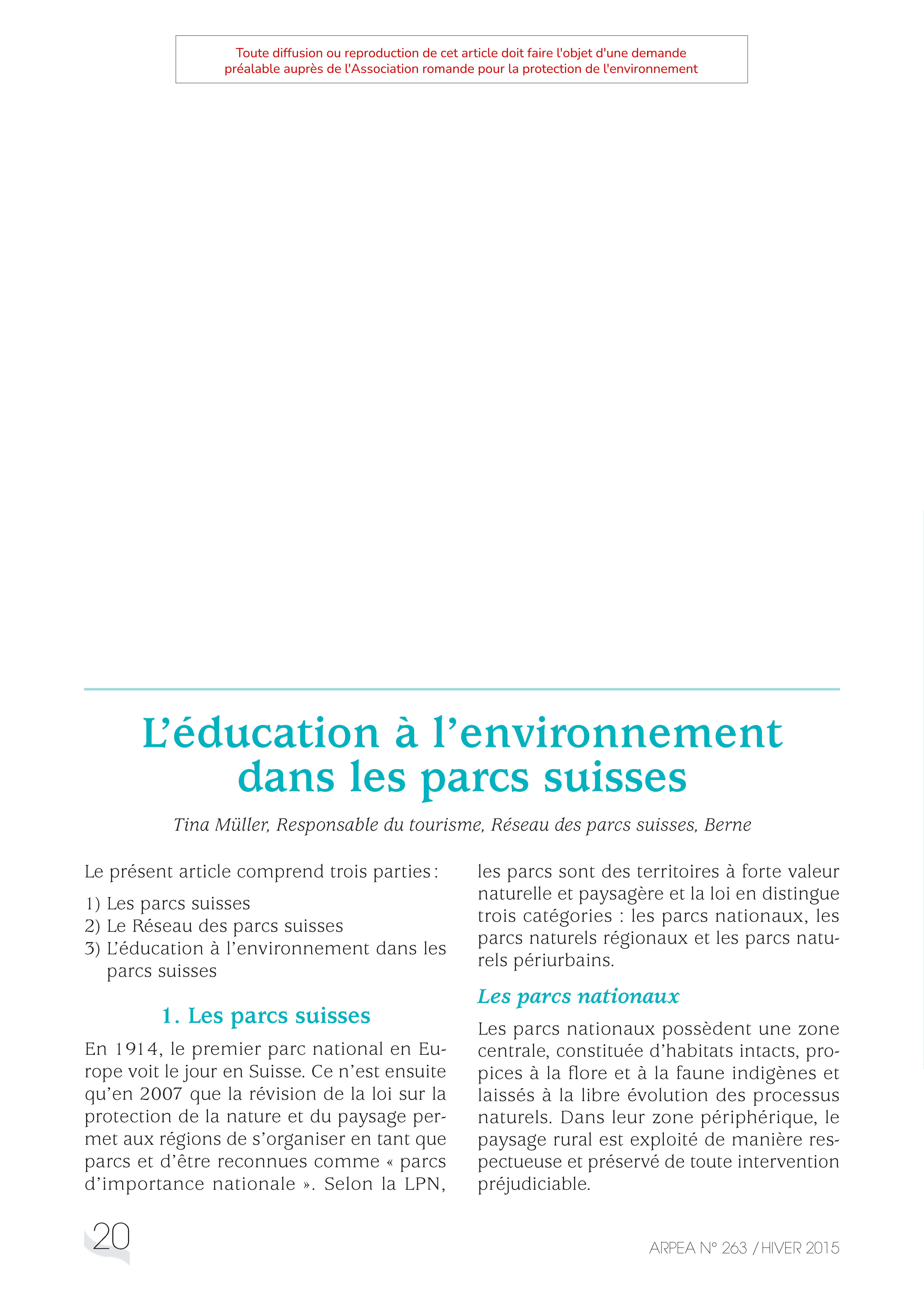 L’éducation à l’environnement dans les parcs suisses
