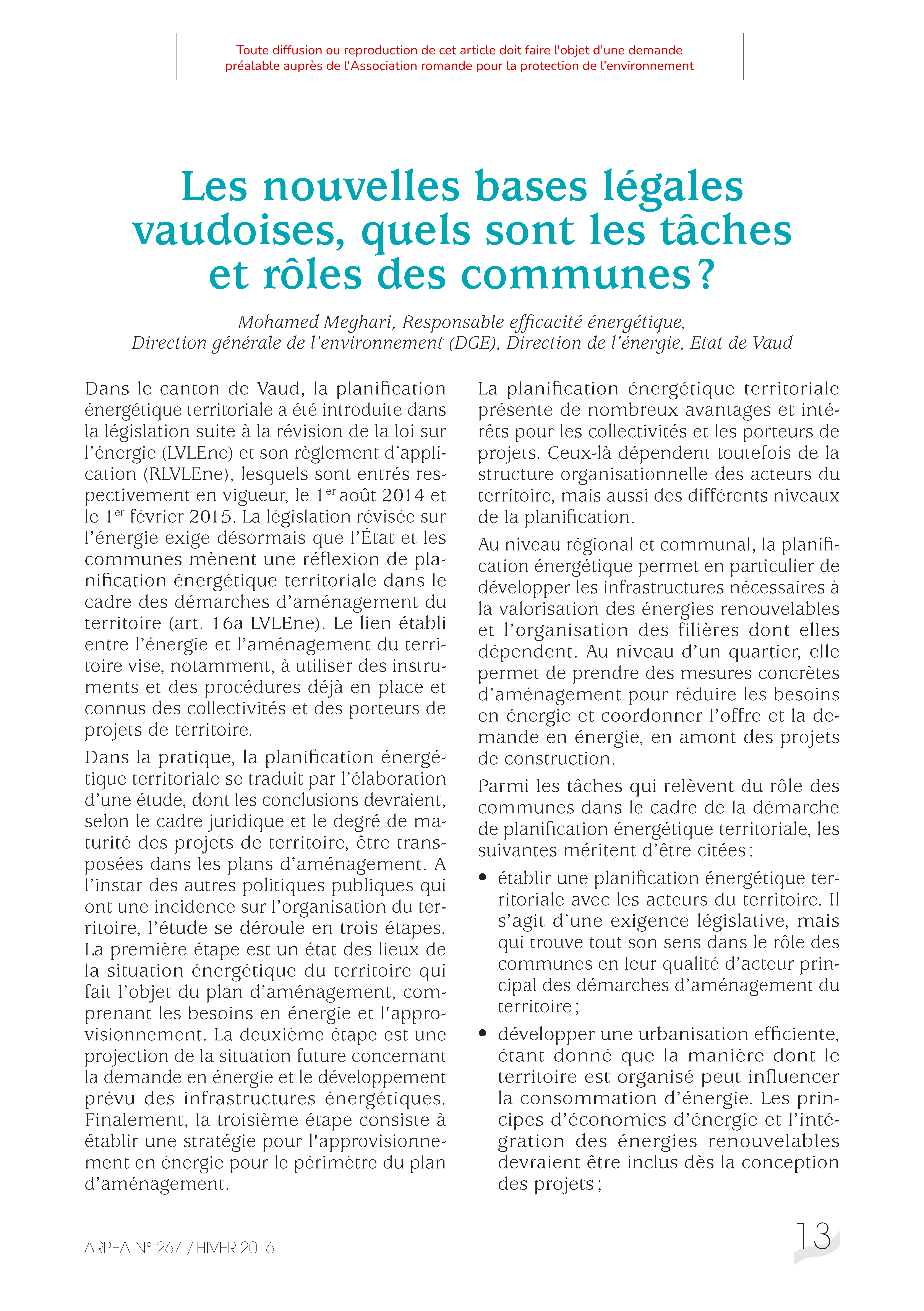 Les nouvelles bases légales vaudoises, quels sont les tâches et rôles des communes?