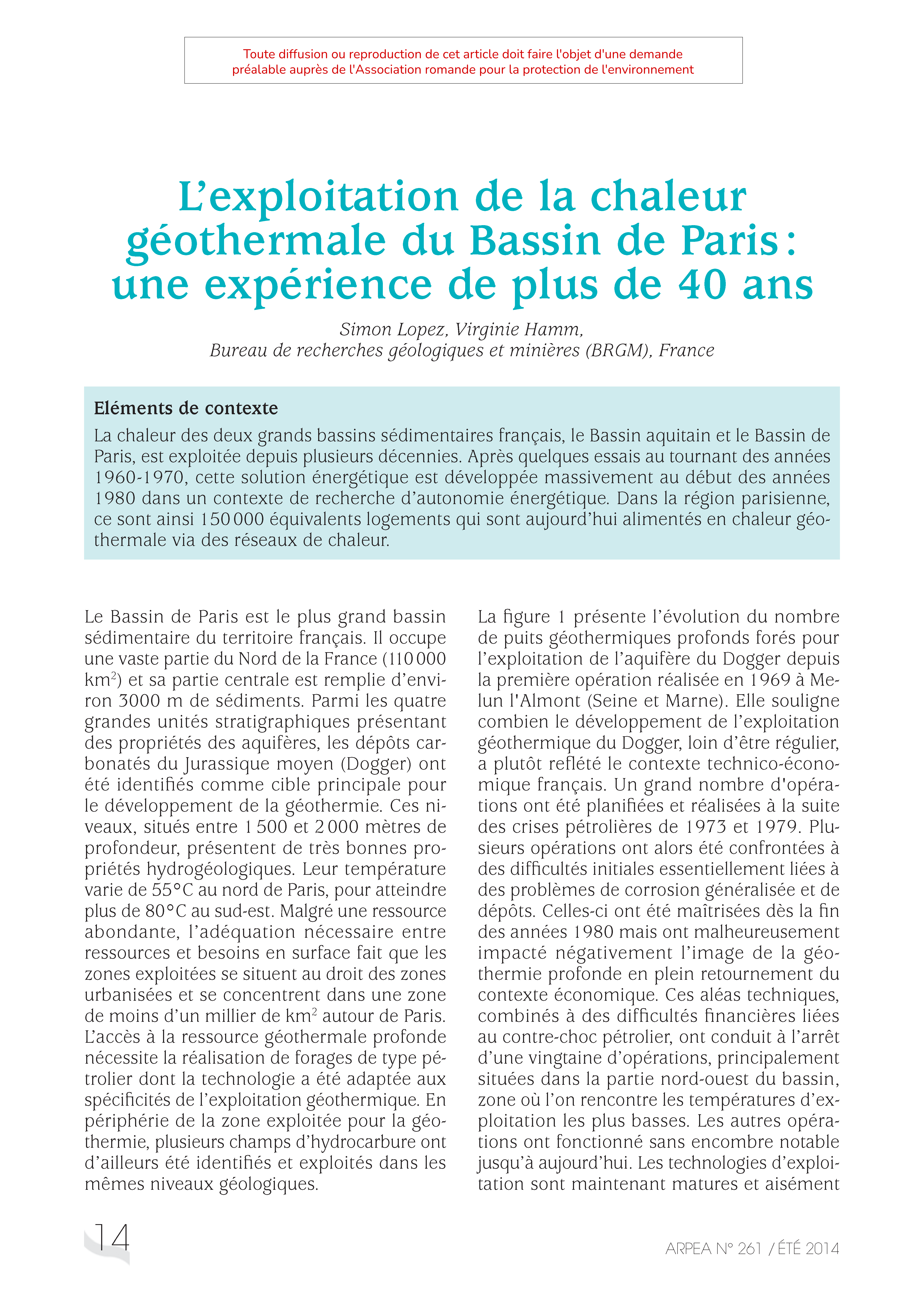 L’exploitation de la chaleur géothermale du Bassin de Paris : une expérience de plus de 40 ans
